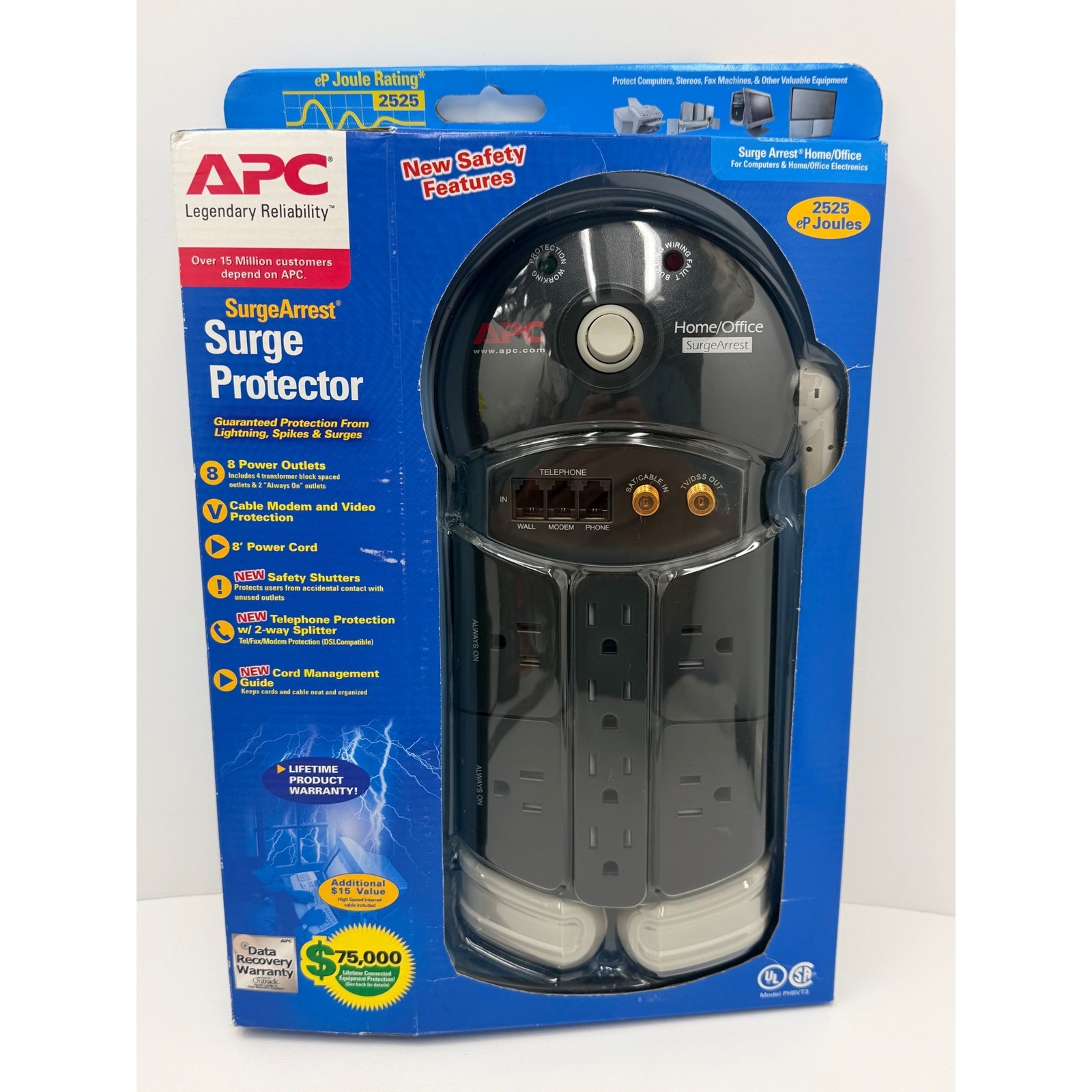 APC PH8VT3 SurgeArrest 8 Outlet Surge Protector 2525 eP Coax Phone 8ft Cord NEW