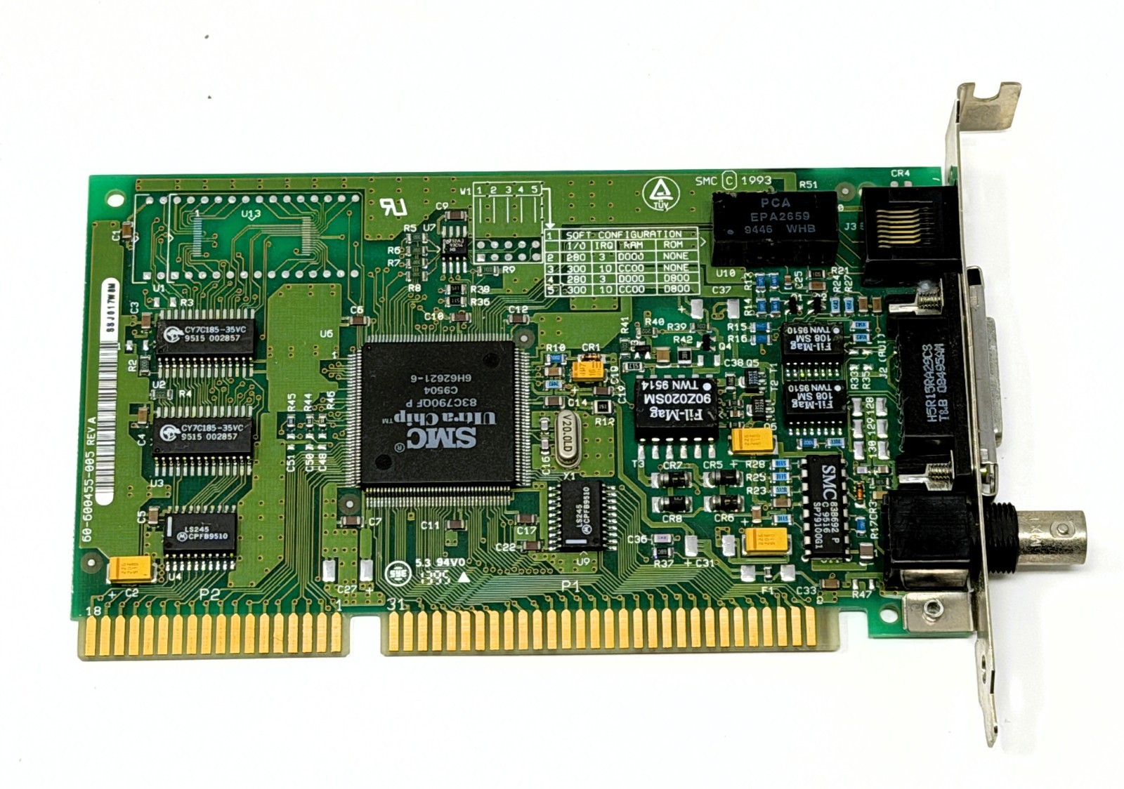 SMC EtherCard Elite16 Ultra SMC-E16C ISA RJ45 BNC AUI 60-600455-005
