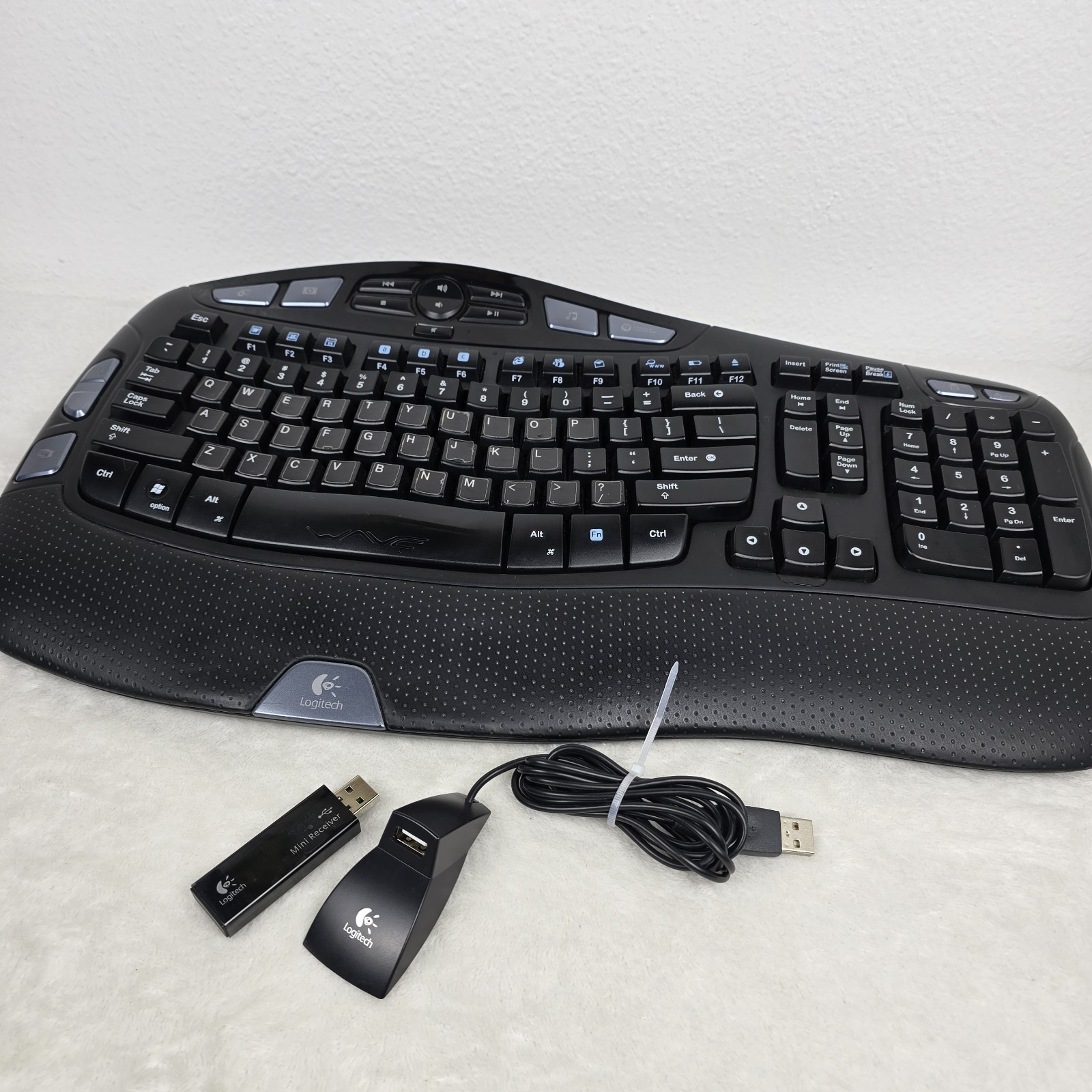 Logitech Wave Ergonomic Keyboard Y-RCP140 Black Wireless + Receiver Deep Cleaned