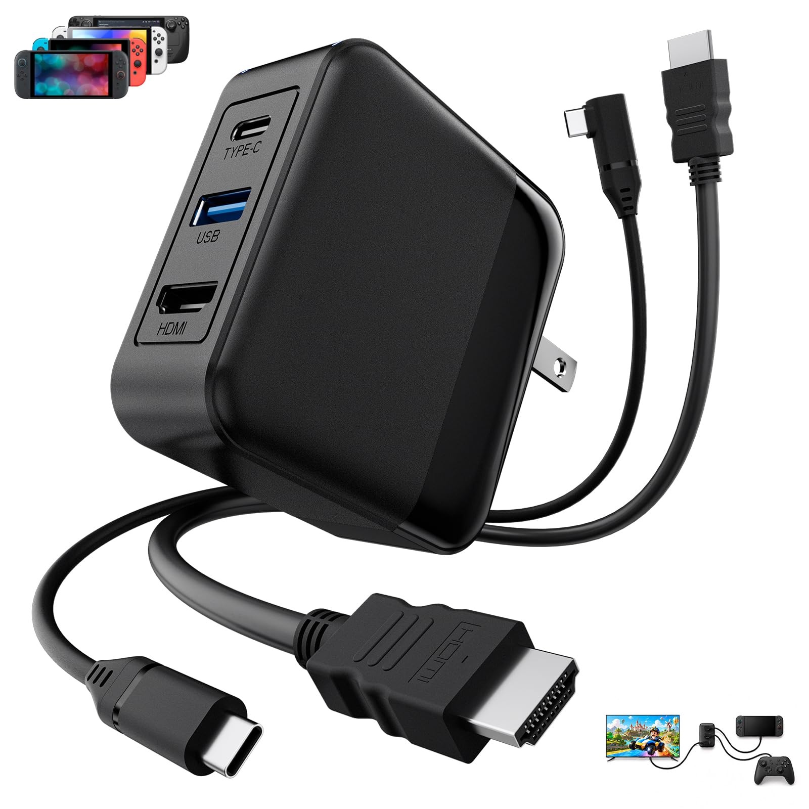 Switch 2 Dock Charger Kit, 65W Portable Docking Station with 4K HDMI Cable