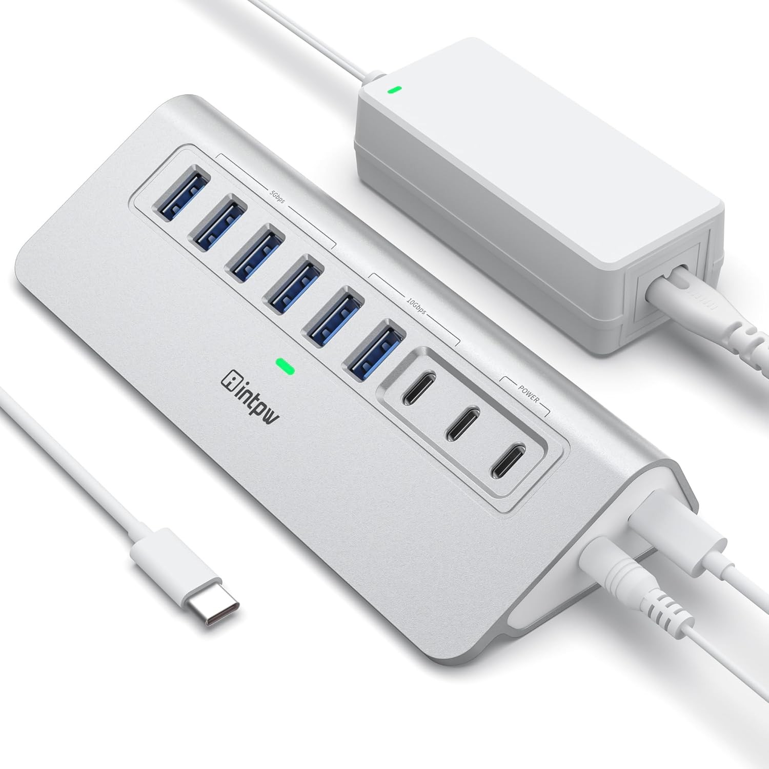 9-Port Powered USB Hub 10Gbps USB 3.2 with USB-A/C Ports PD Charging Adapter