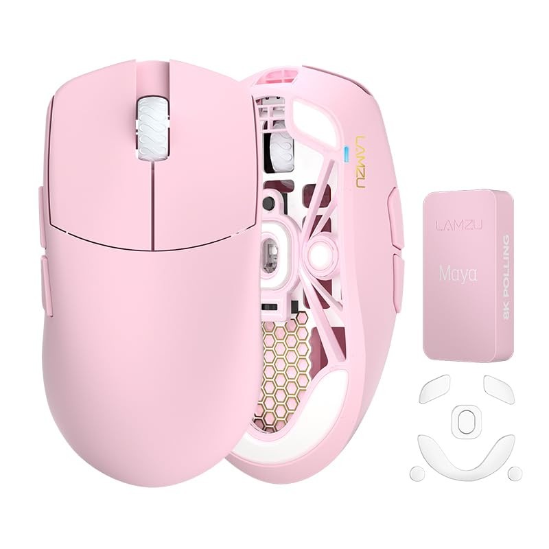 Lamzu Maya Champion Edition Gaming Mouse Light Pink With Extra Mouse Feet Set