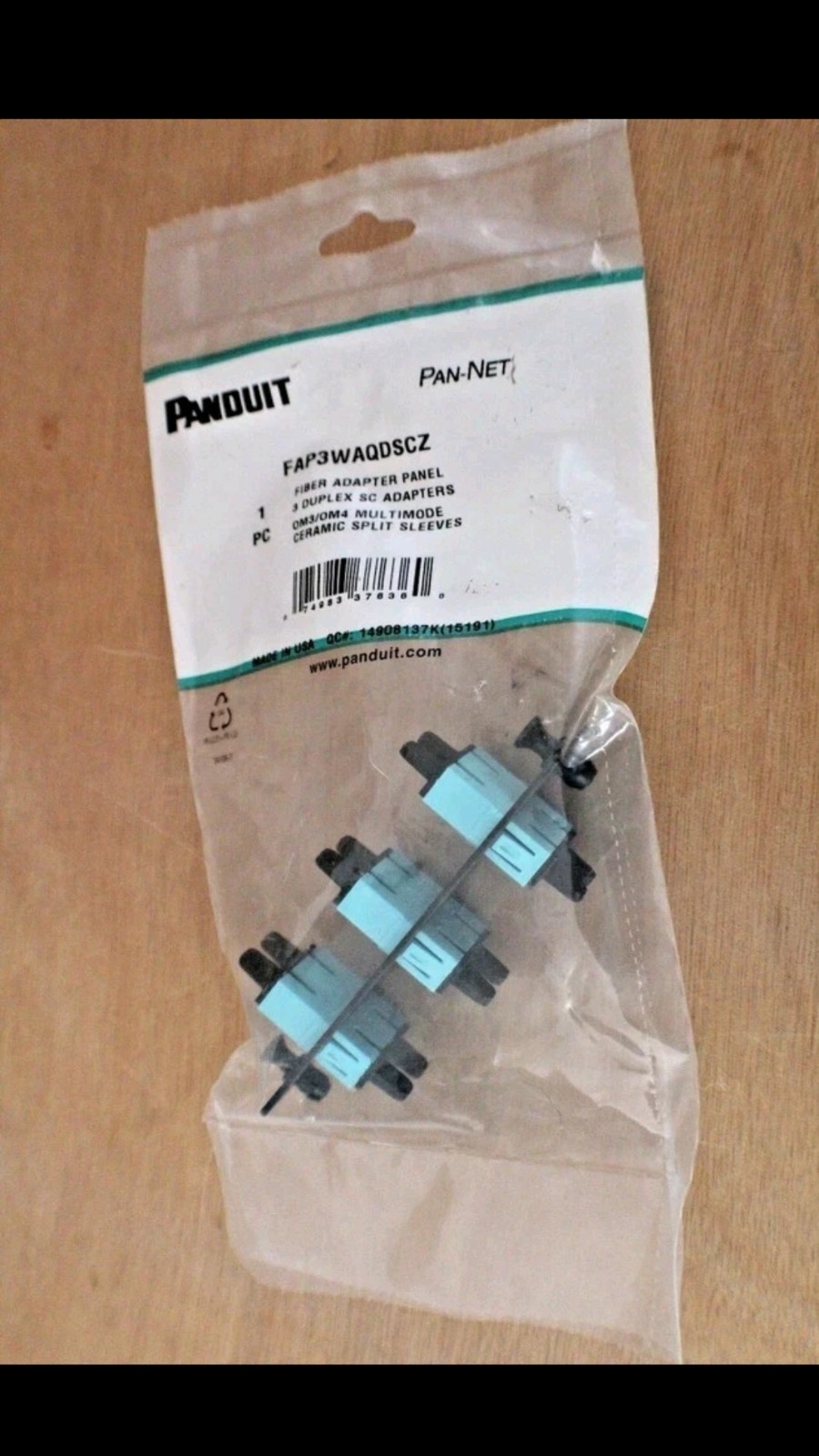 Panduit FAP3WAQDSCZ 3 Fiber SC Duplex Fiber Adapter Panel OM4 Aqua SEALED NEW