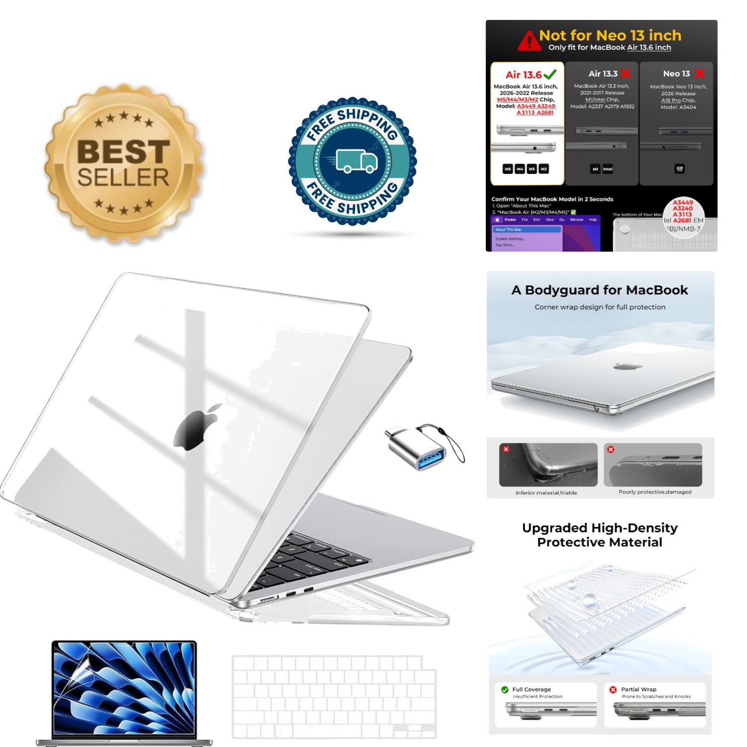 Scratch-Resistant Polycarbonate Case for MacBook Air 13.6 M5/M4/M3/M2 2026-2022