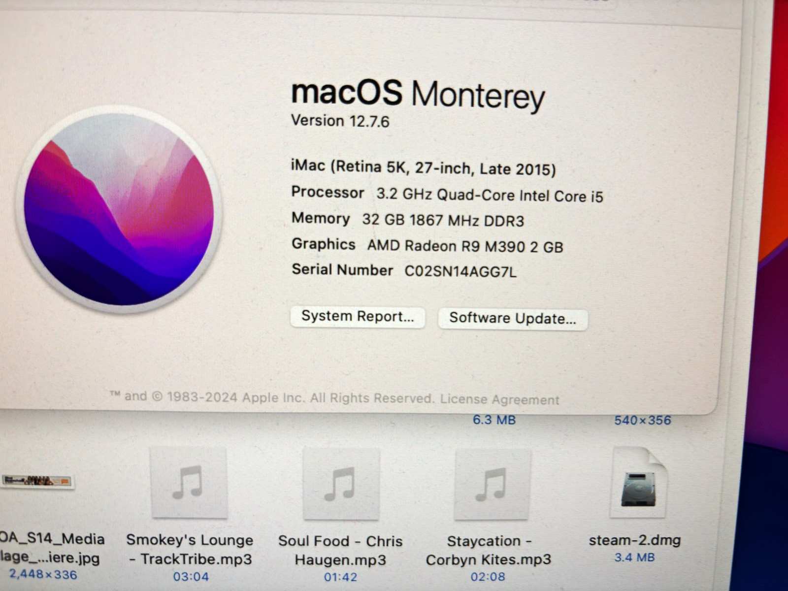 Apple iMac 27" Retina 5K Late 2015 i5 3.2GHz 32GB R9 M390 Monterey