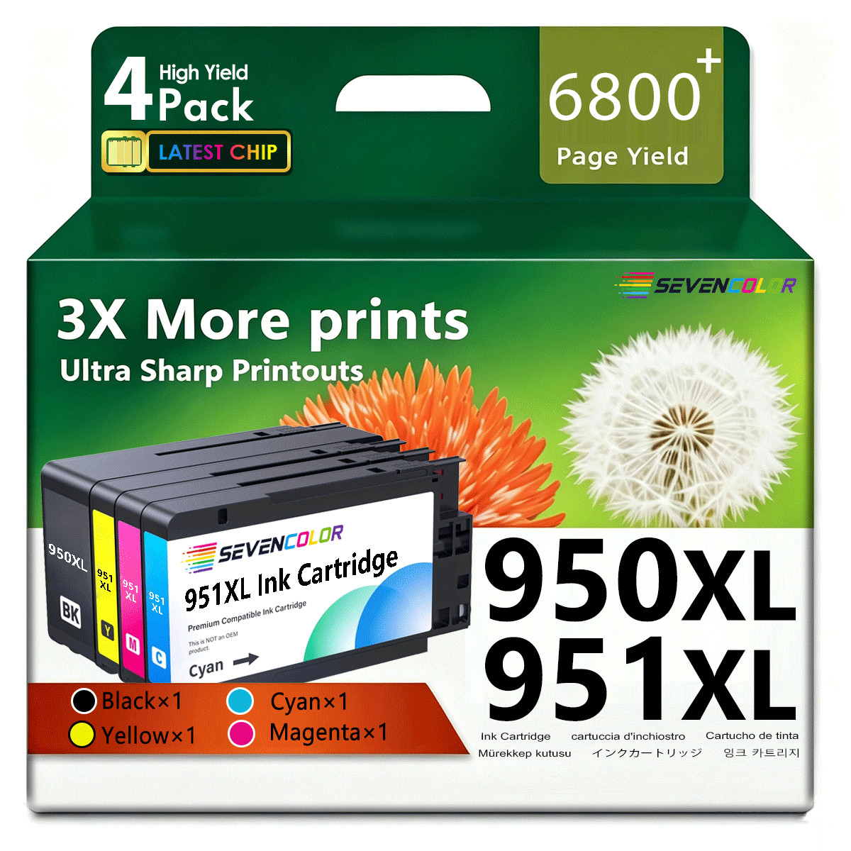 950XL 951XL High Yield Ink Cartridges Combo Pack | 4 Pack, KCMY
