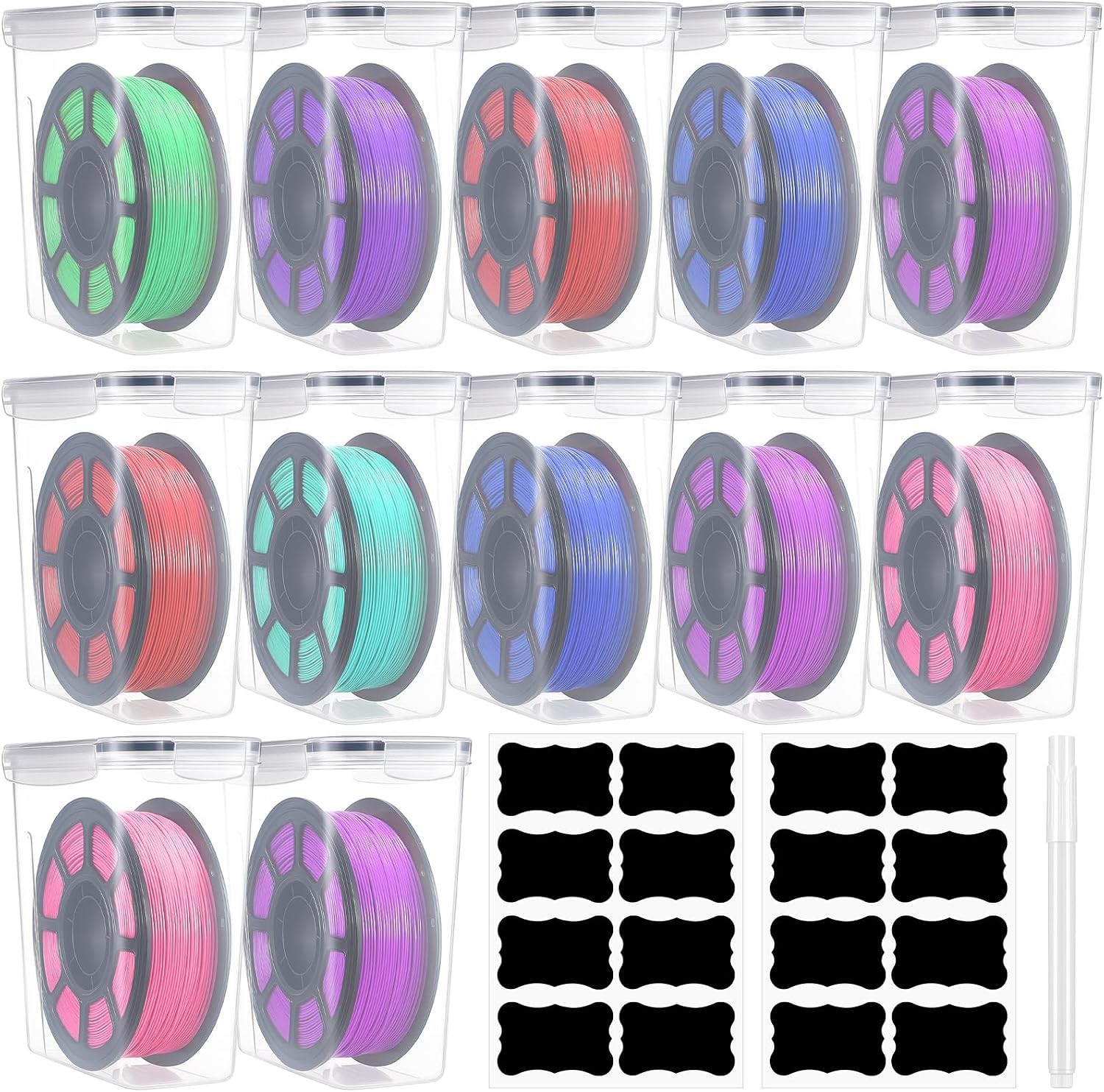 12 Pcs Large Filament Storage Box W/ Lids 3D Printer Dryer Clear Box Portable