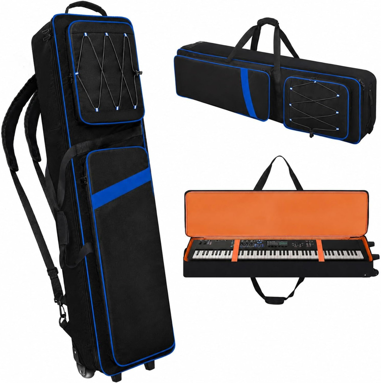 88 Key Keyboard Case with Wheels, Padded Rolling Gig Bag for Piano 53" × 14.5" ×