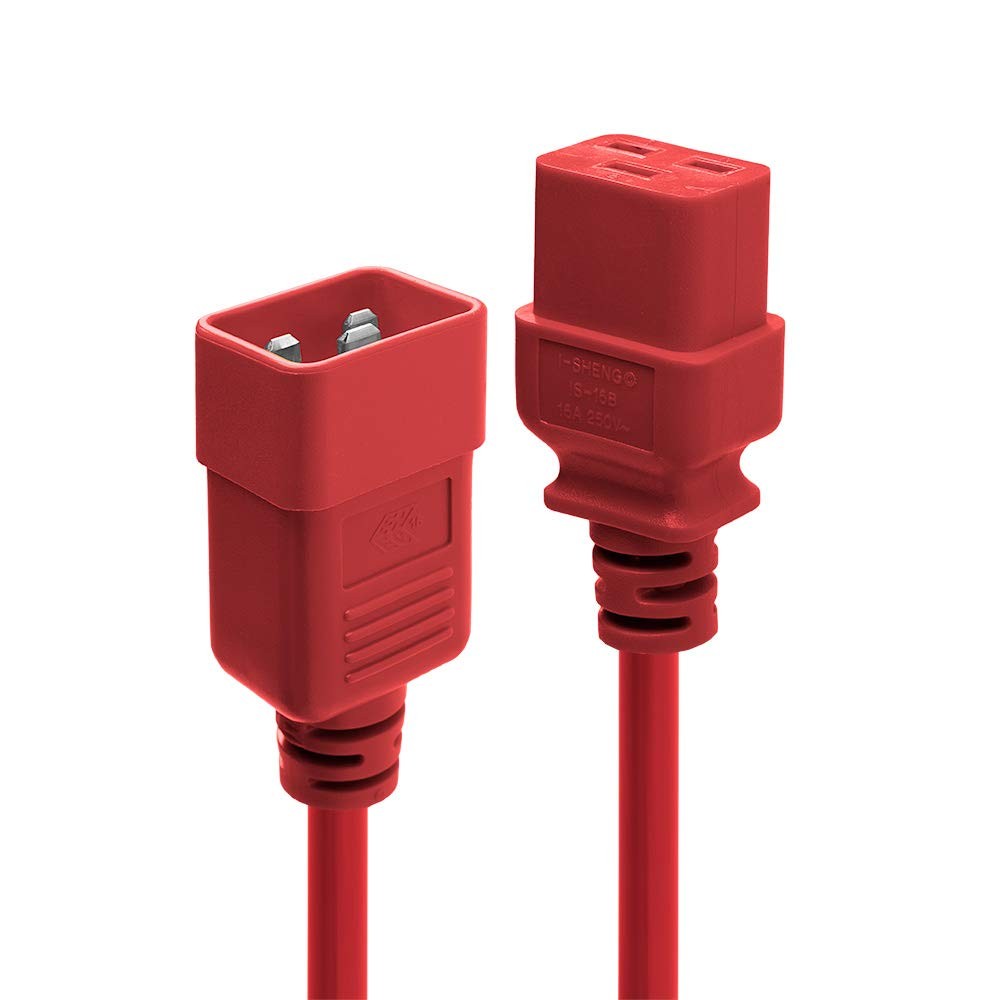 LINDY 1m IEC C19 to C20 Extension Cable, Red Red 1m Single