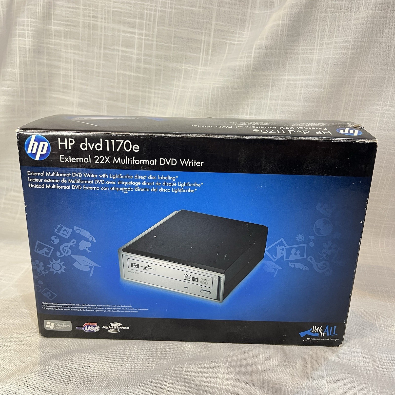 HP dvd1170e External Multiformat DVD CD RW Writer UNTESTED Lightscribe *Read*