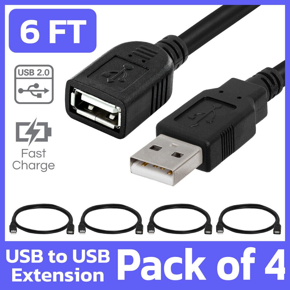 4 Pack USB Extension Cable 6ft USB Cord Extender Standard Type A Male to Female