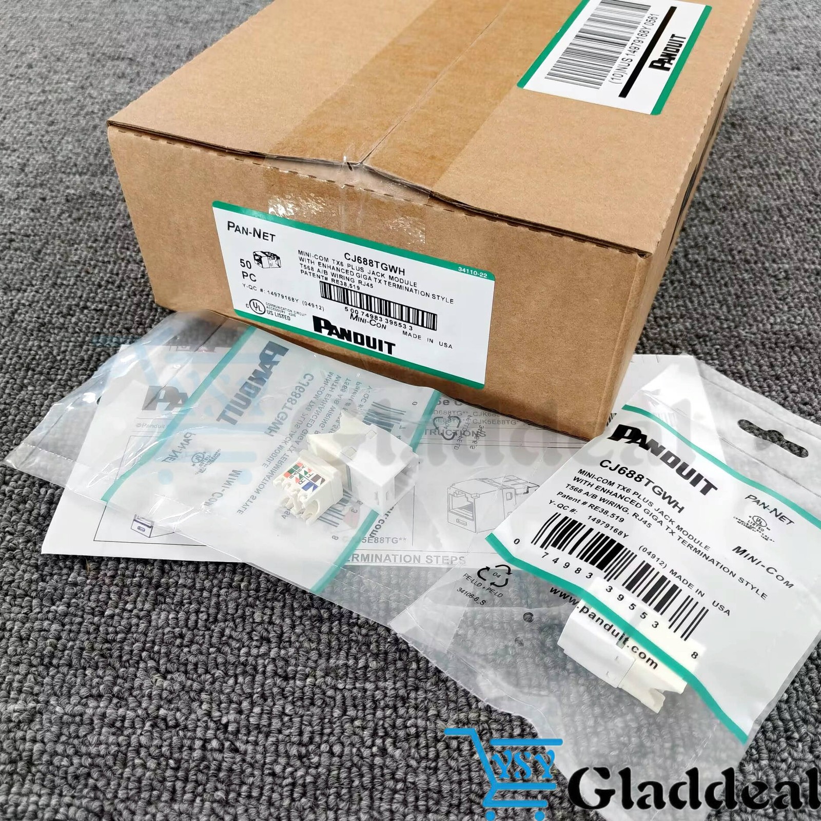 Box of 50PCS Jack Module For Panduit Giga TX CJ688TGWH Mini-Com CAT6 TX6-Plus US