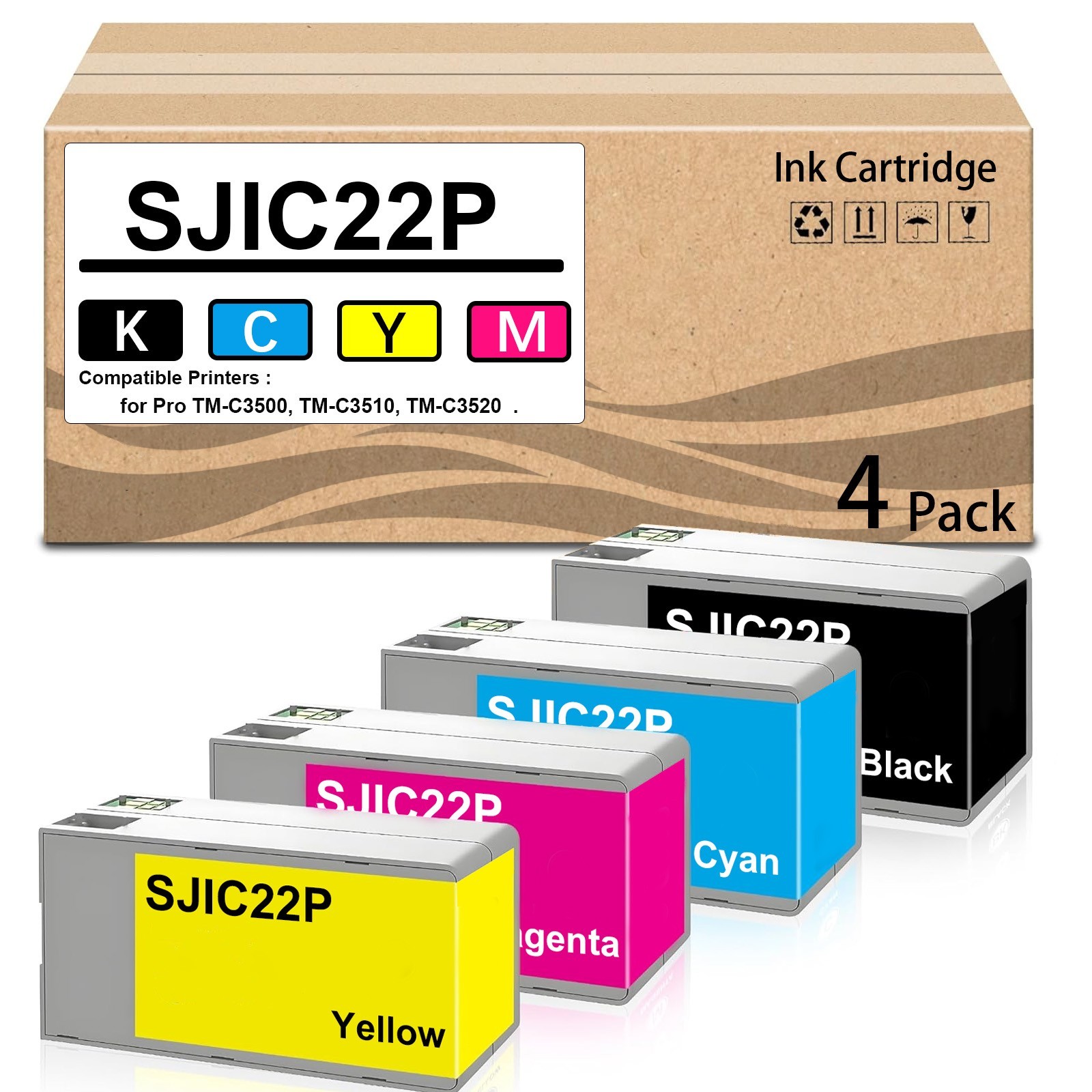 4 Pack SJIC22P Ink Cartridge for TM-C3500 TM-C3510 TM-C3520.