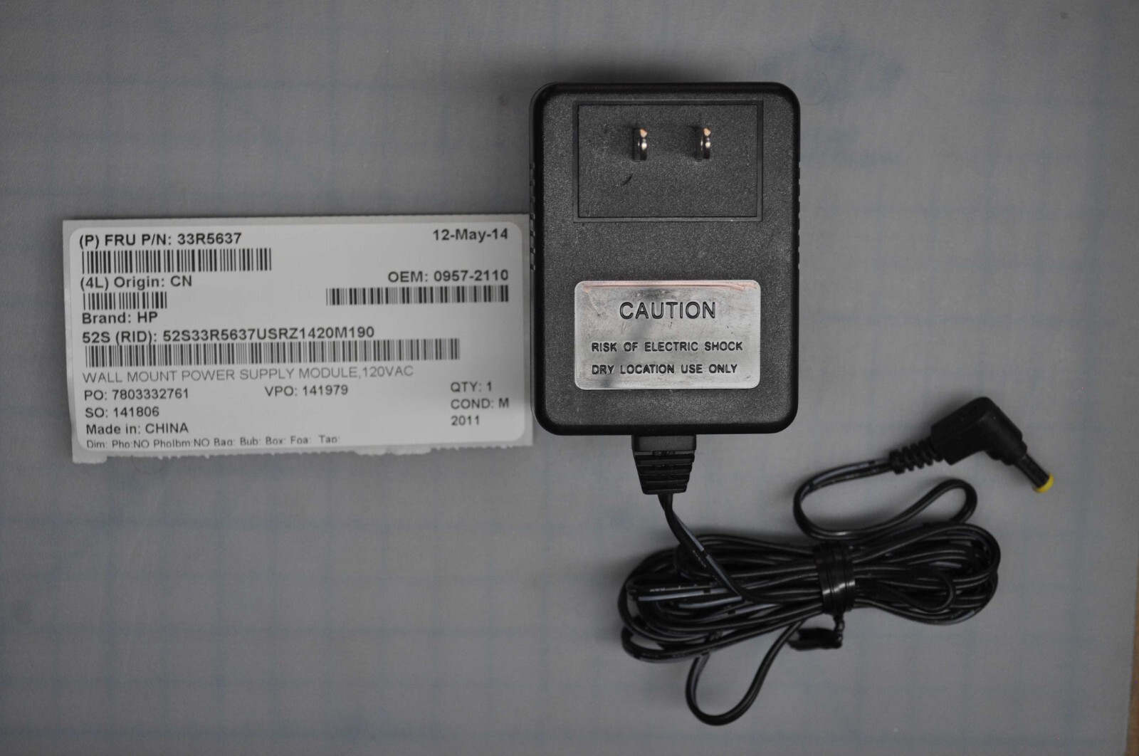 HP Output: 60Hz 12V 1A AC Adapter 0957-2110