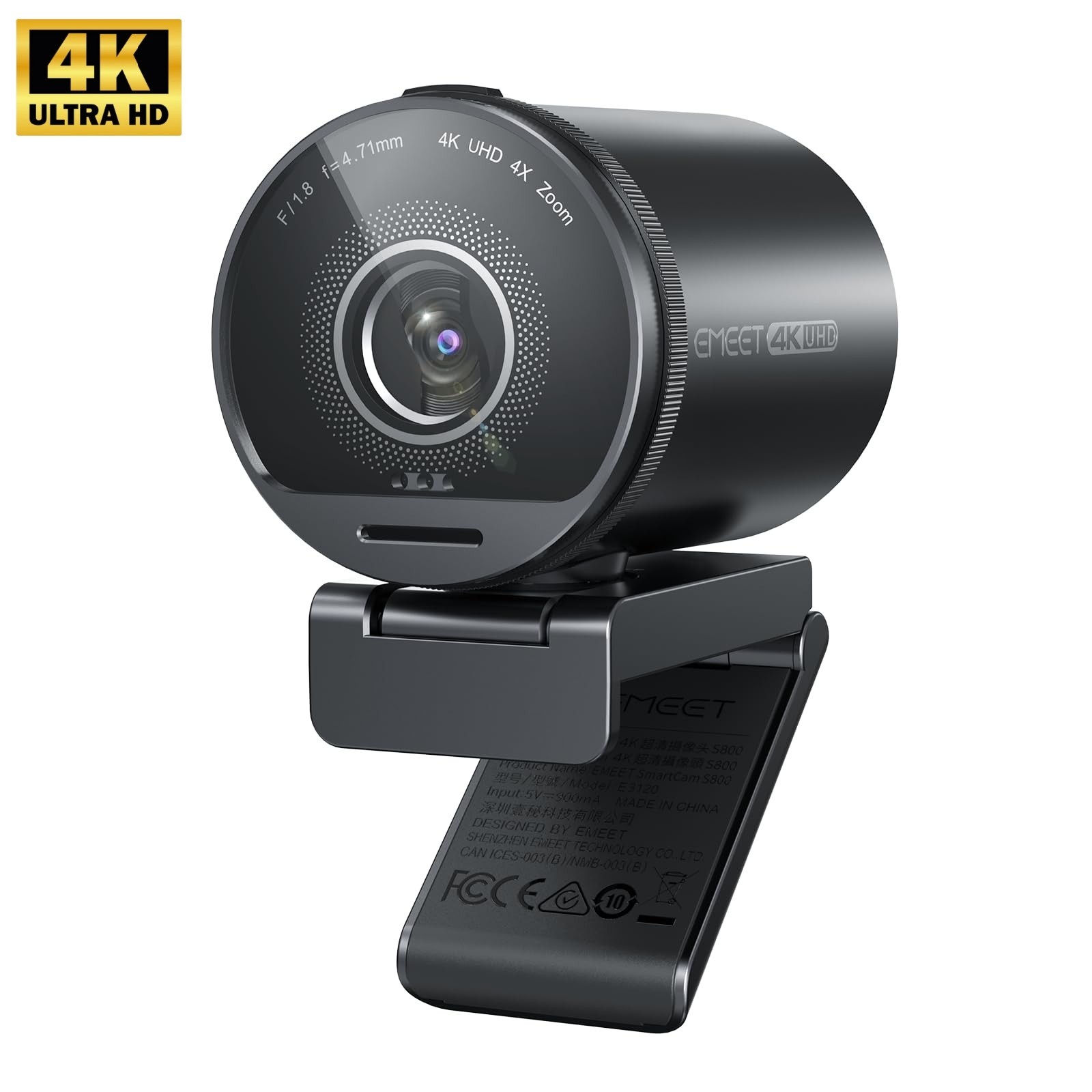 EMEET S800 4K Webcam Sony 1/2" Sensor HDR PDAF+TOF 40-73 FOV USB 3.0 Streaming