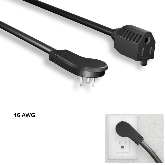 LOT 10pcs 1ft 16AWG Low Profile Angled Power Extension Cable NEMA 5-15P/R 13A
