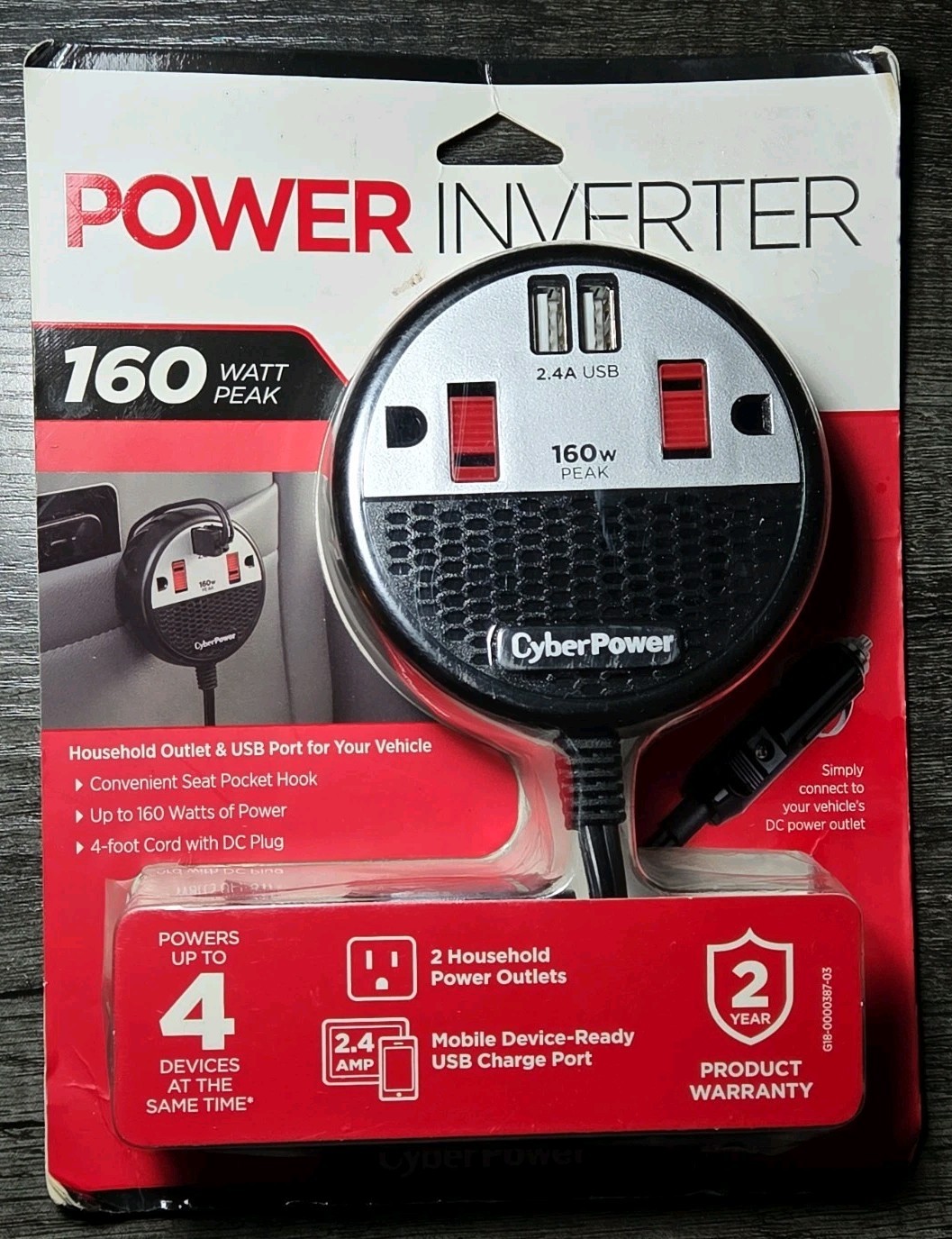 CyberPower CPS160PPB2U 160 Power Inverter With 2 AC Outlets USB Ports Black/Red