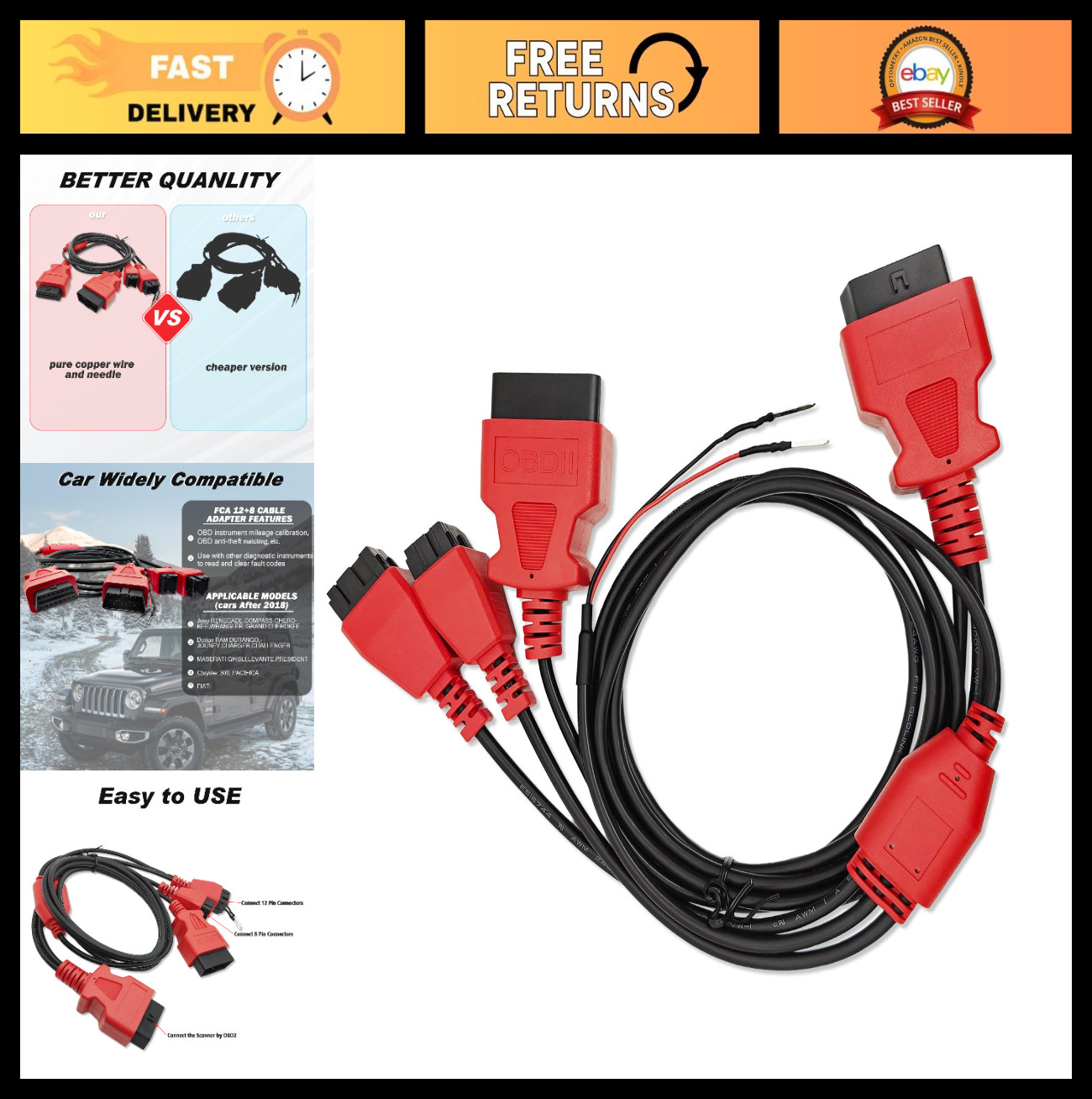 Security Gateway Bypass Cable 12+8 for FCA Dodge Jeep RAM, Alfa Romeo, Xtool Dia