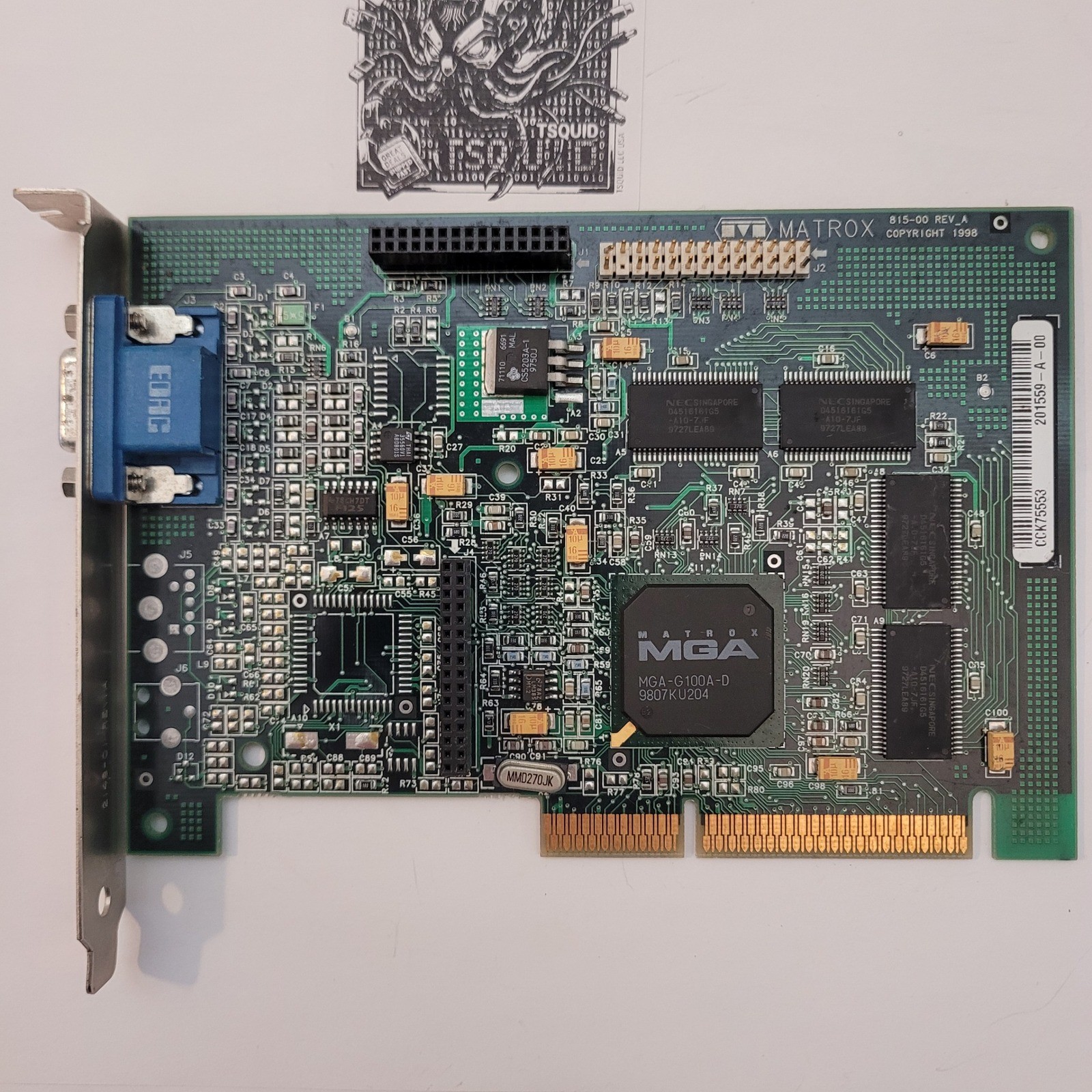 Matrox MGA-G100A-D Graphics Card AGP 8MB Video Card 815-00 REV_A Vintage PC