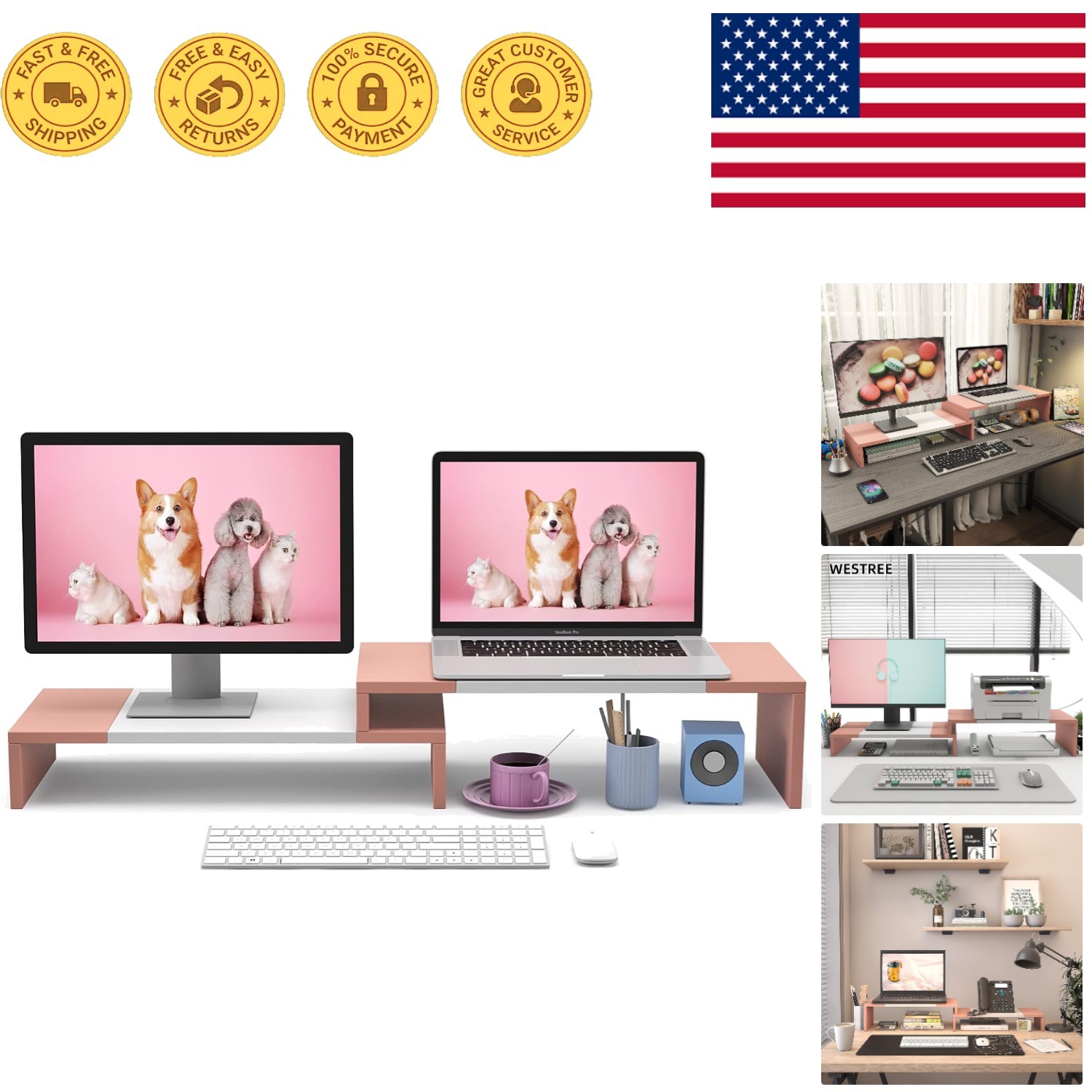 Elegant and Functional Dual Monitor Stand - Adjustable for Max Comfort & Space