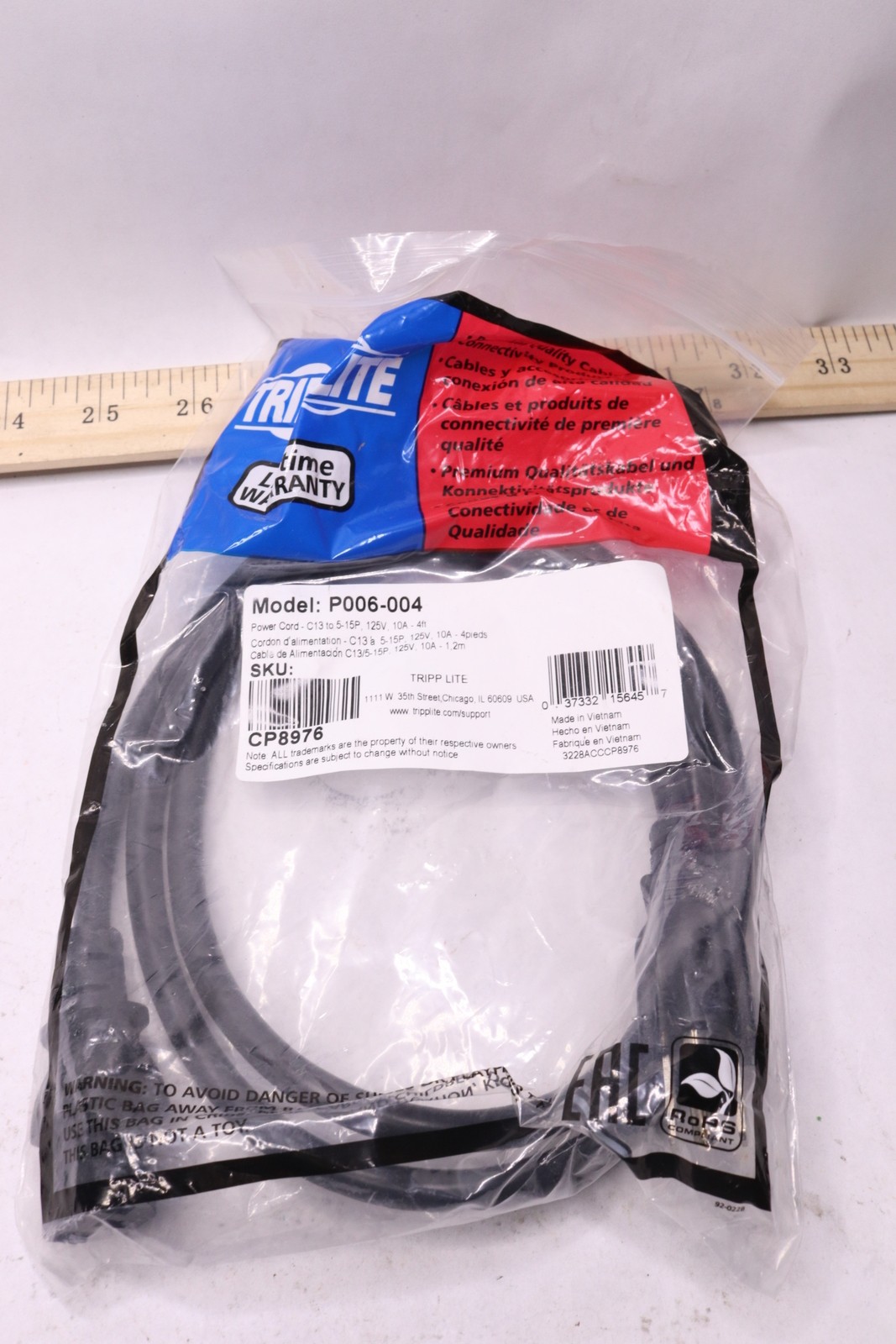 Tripp Lite Standard Computer Power Cord Black 10A 18 AWG 4 Ft. P006-004