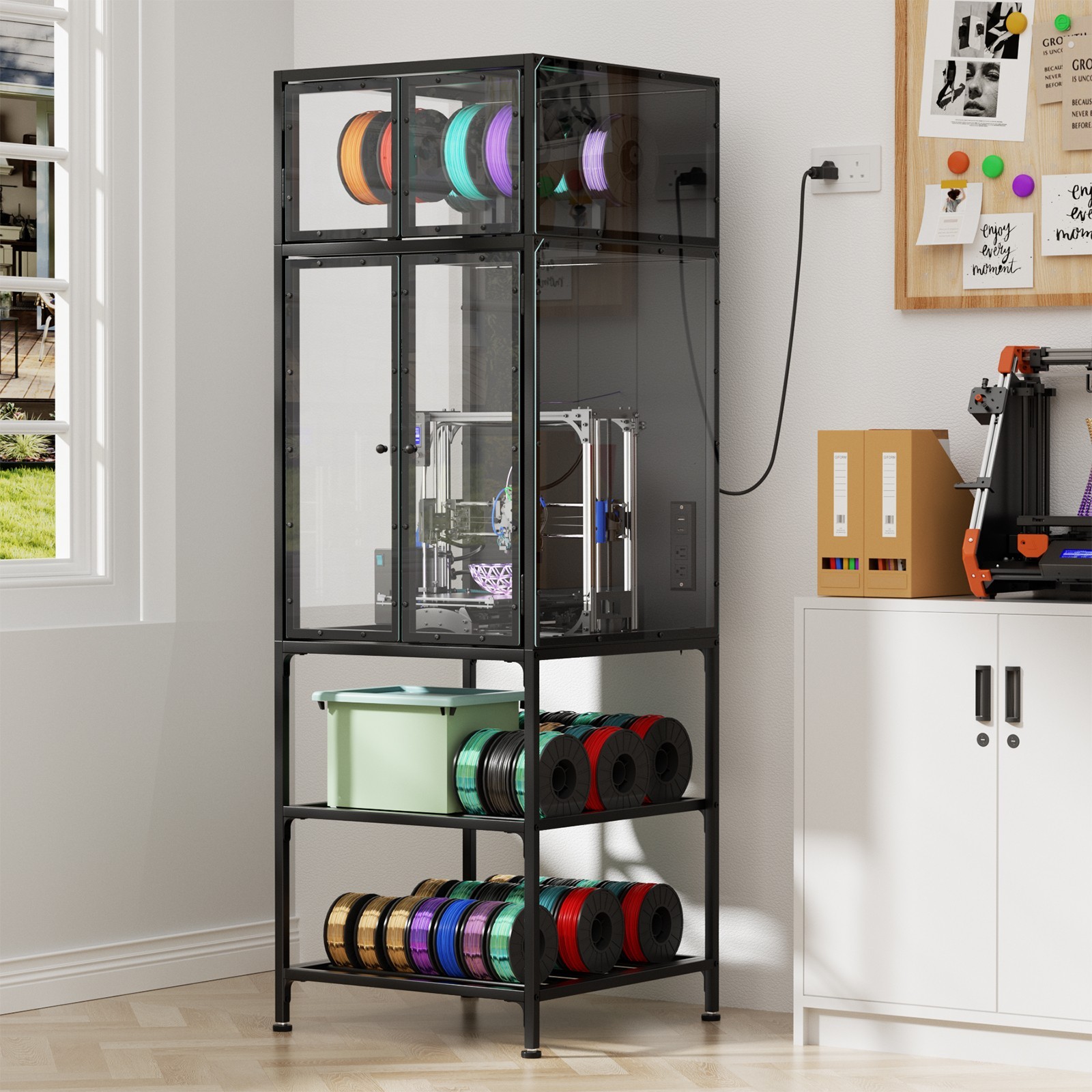 3D Printer Cabinet with Double Layer 3D Printer Filament Storage Rack for Office
