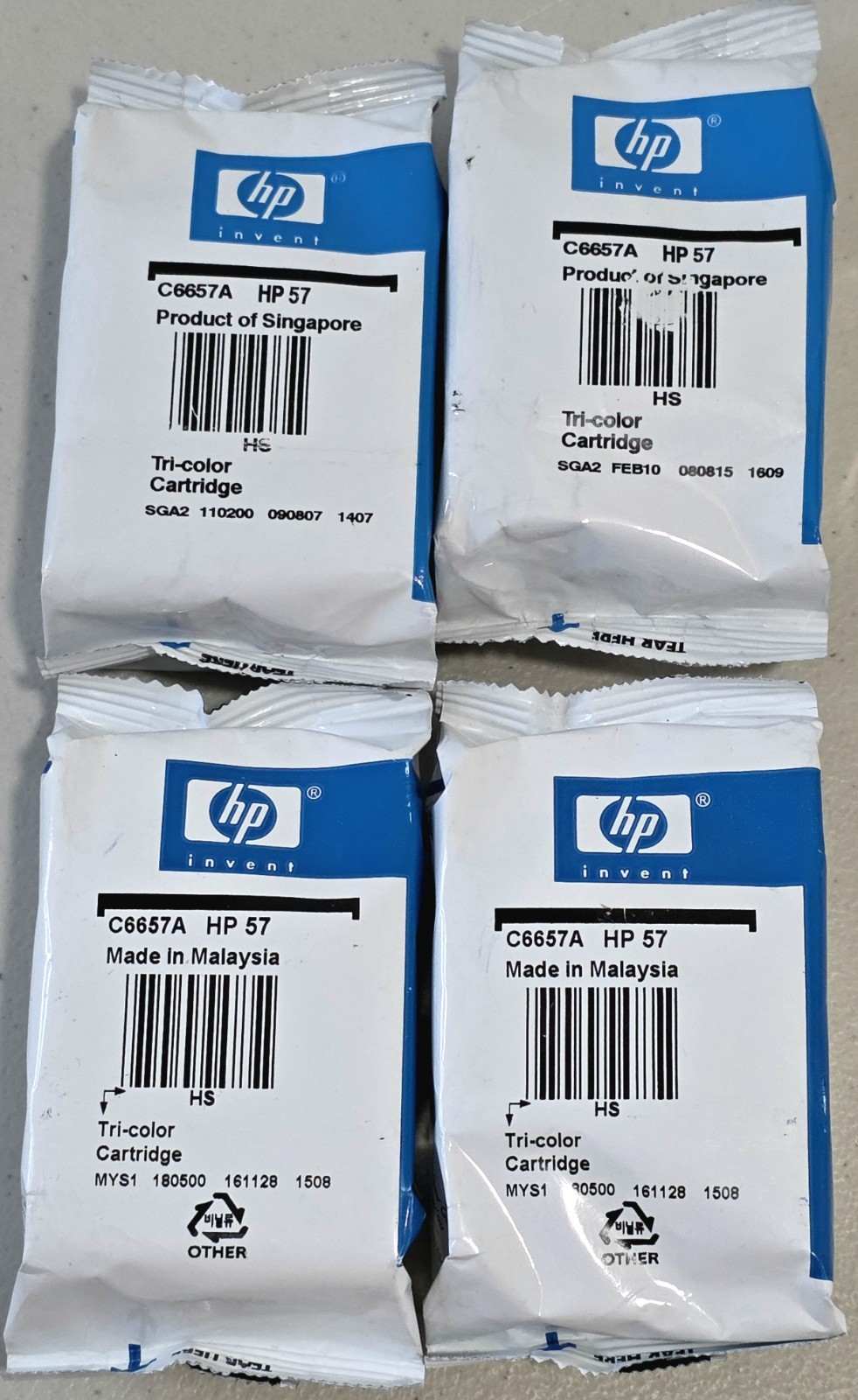 Genuine HP 57 Tri-Color 4 lot Ink Cartridges Sealed No Box Malaysia & Singapore 