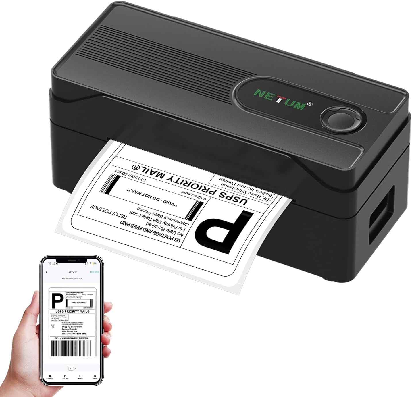 NETUM M90 Bluetooth 4x6 Thermal Shipping Label Printer for Small Business 4x6 Sh