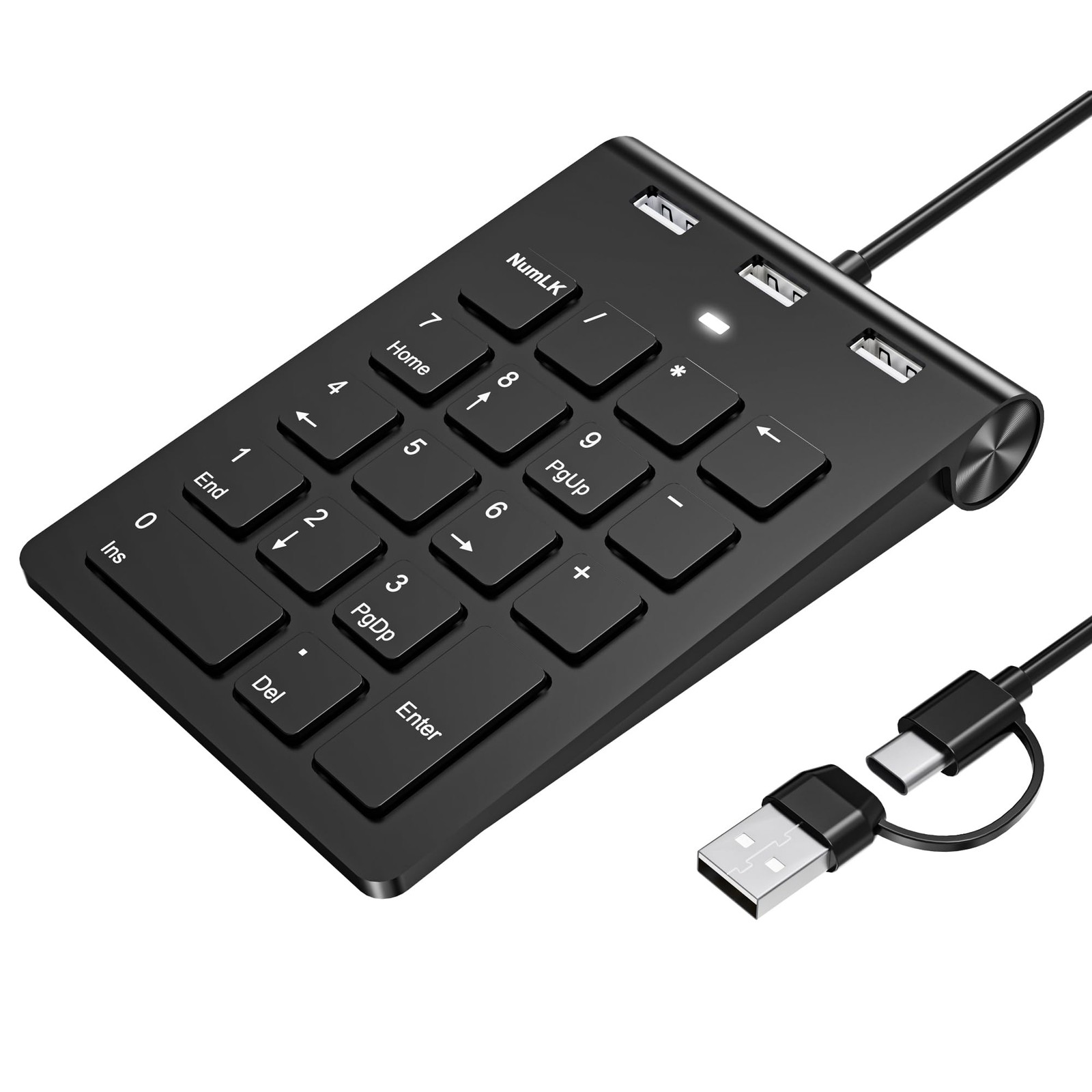 18 Key Wired Numeric Keypad 3 Port USB Hub USBC/A Portable For Laptop PC