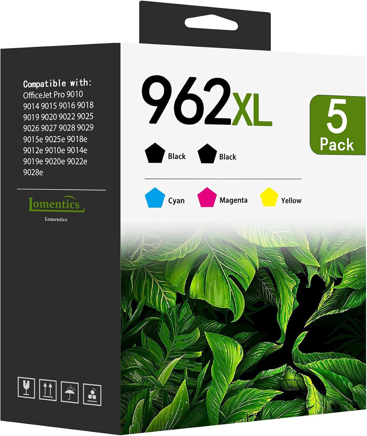 LOMENTICS 962XL Ink Cartridges 5-Pack 2 Black Cyan Magenta Yellow HP