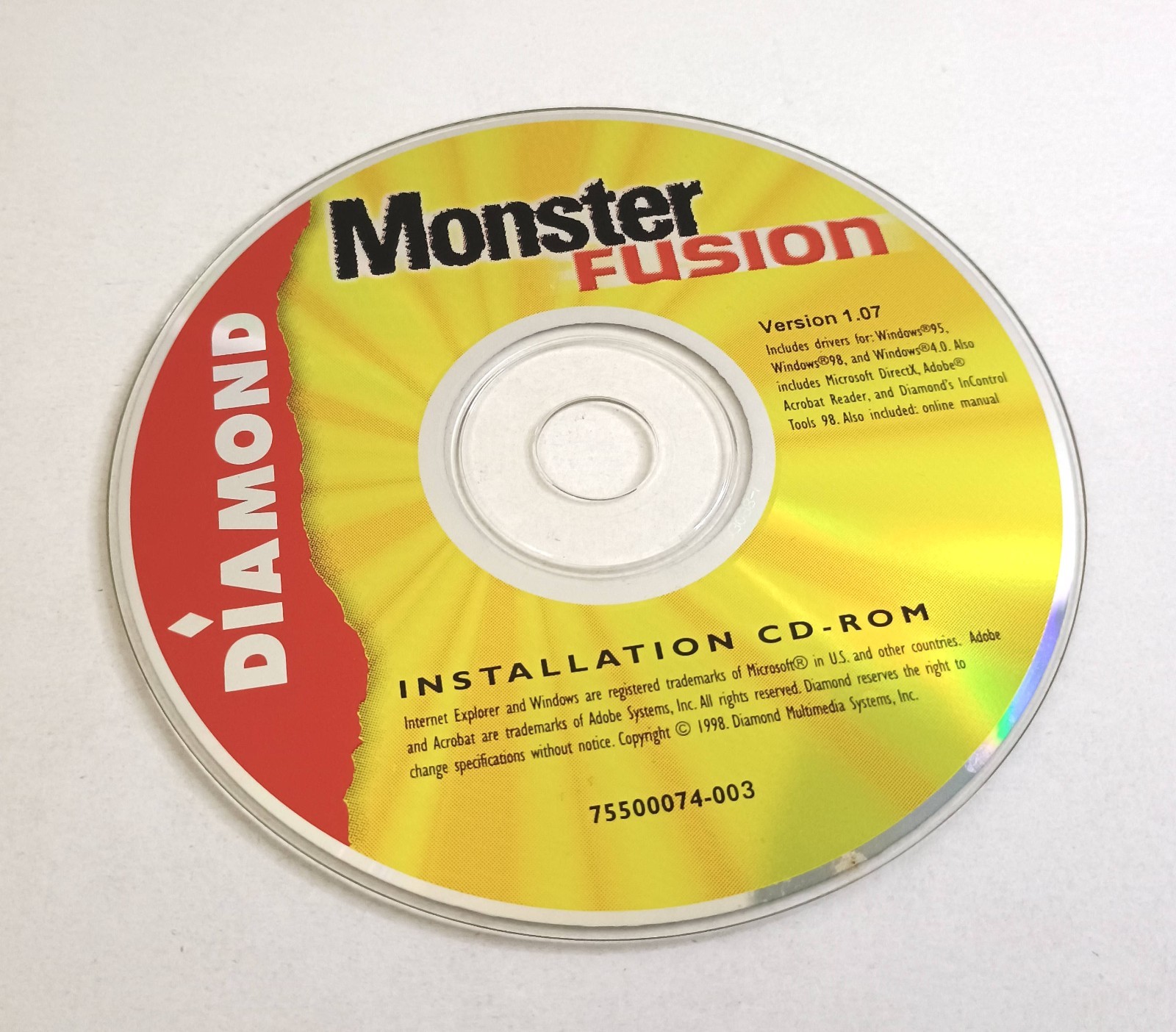 Vintage 1998 Diamond Monster Fusion PC CD-ROM - Disc Only