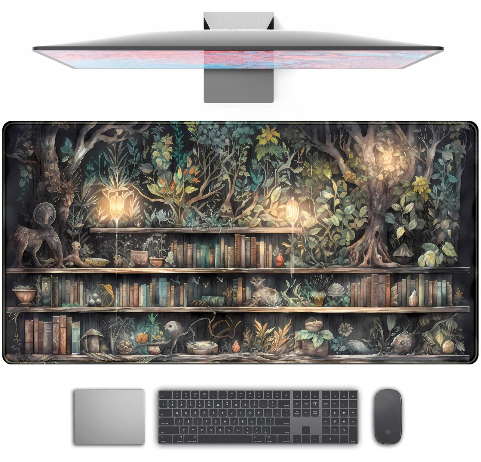 Forest Library Mouse Pad Mystical Green XXL Gaming Desk Mat 31.5"x15.7"