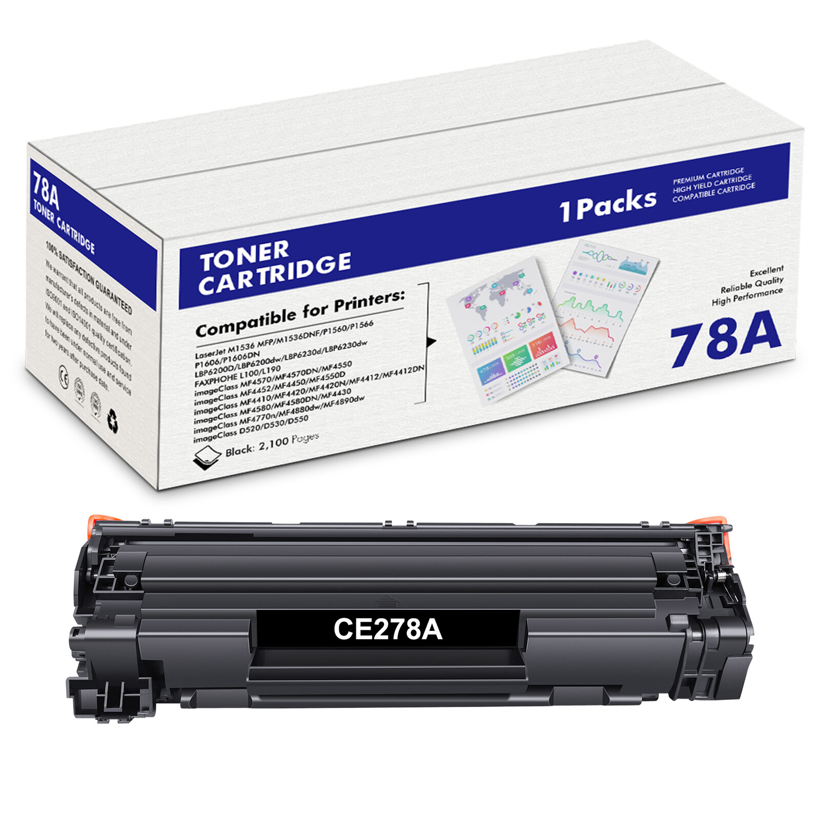 1 Pack CE278A Toner Cartridge For HP LaserJet Pro M1536dnf P1566 P1606dn P1600
