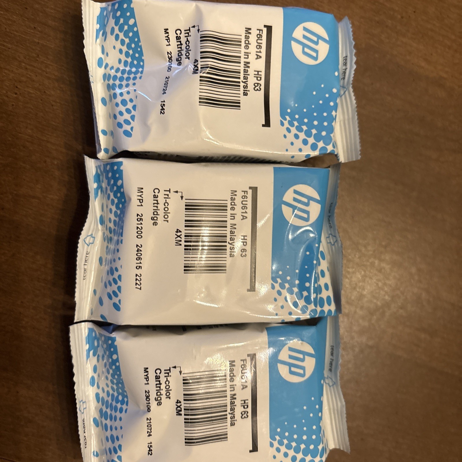Genuine New HP 63 Tri-Color Ink Cartridge F6U61AN OEM Sealed Bag Lot of 3