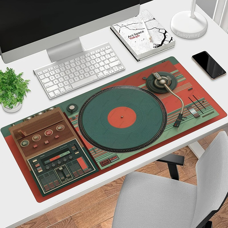 Nostalgic Vinyl Desk Mat: Retro Turntable Keyboard Pad for Audiophiles & Study