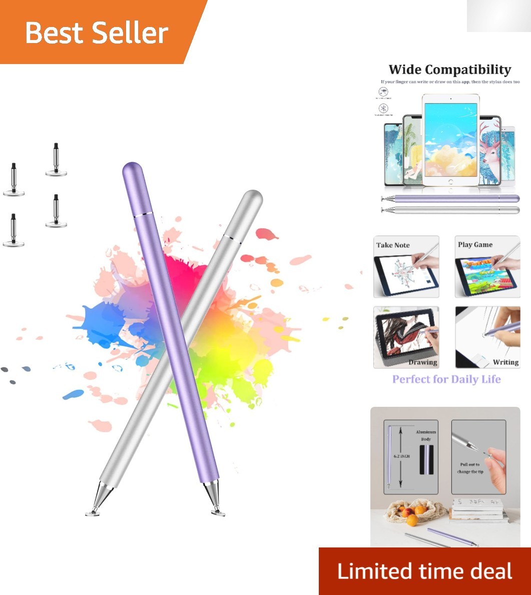 Smooth-Glide Stylus Pens for iPad & Smartphones - 2 Pcs with Replacement Tips