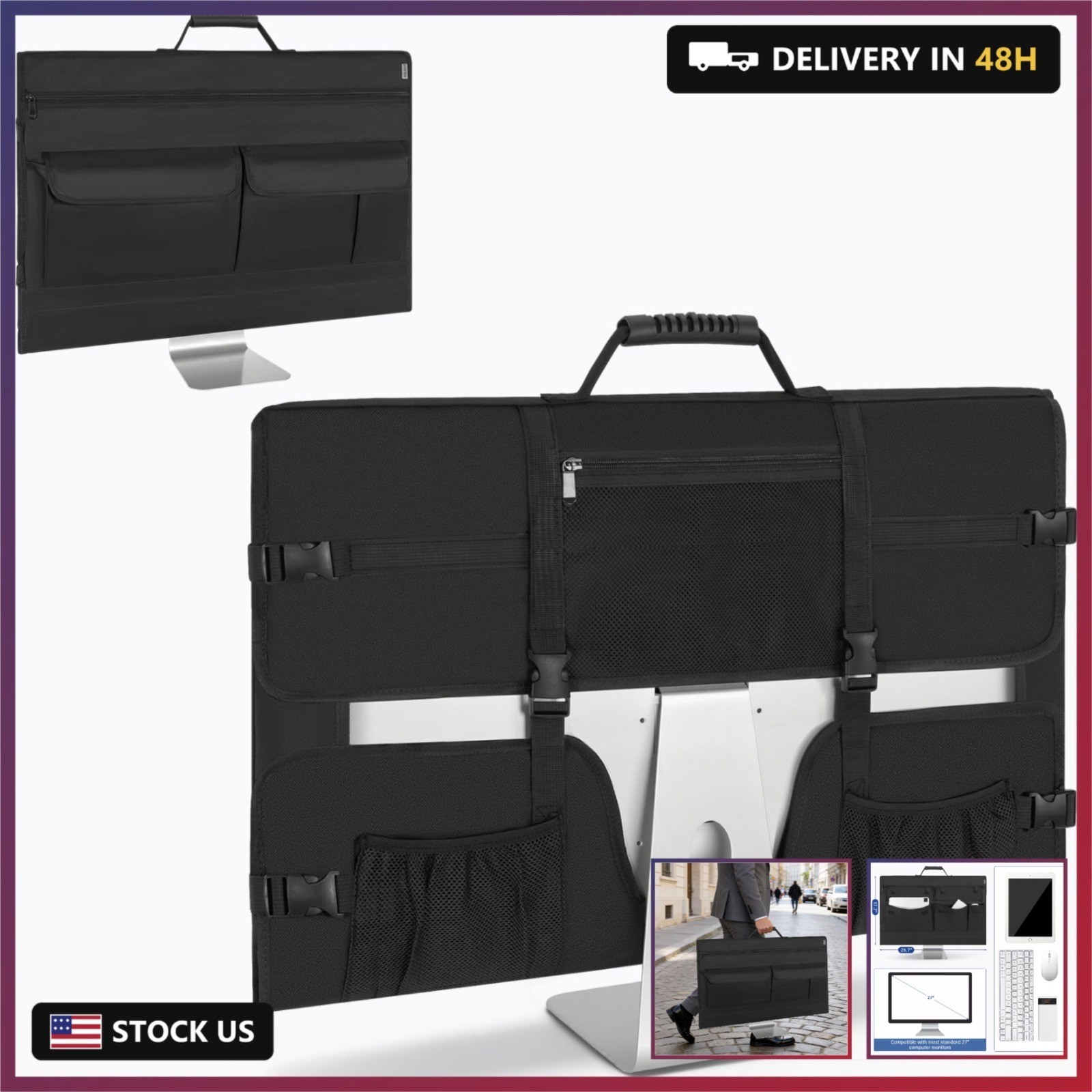 Monitor Carrying Case for 27 Inch Monitors/LCD Screens, Padded Protective Travel