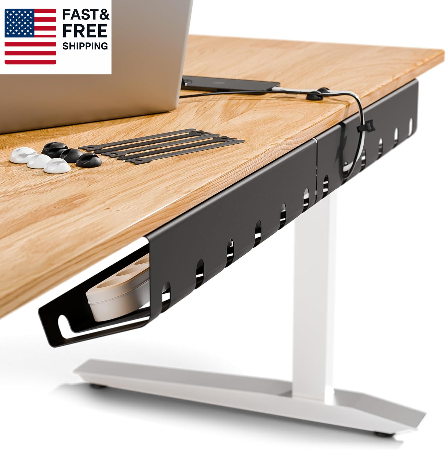 Cable Management under Desk for Easy Mounting UnderI Set of 2 - with 10X Cable