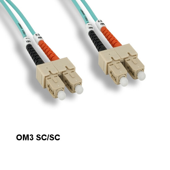 Kentek 6.56ft OM3 SC/SC 10Gb Multi-Mode Fiber Cable 50/125 Aqua Duplex OFNR
