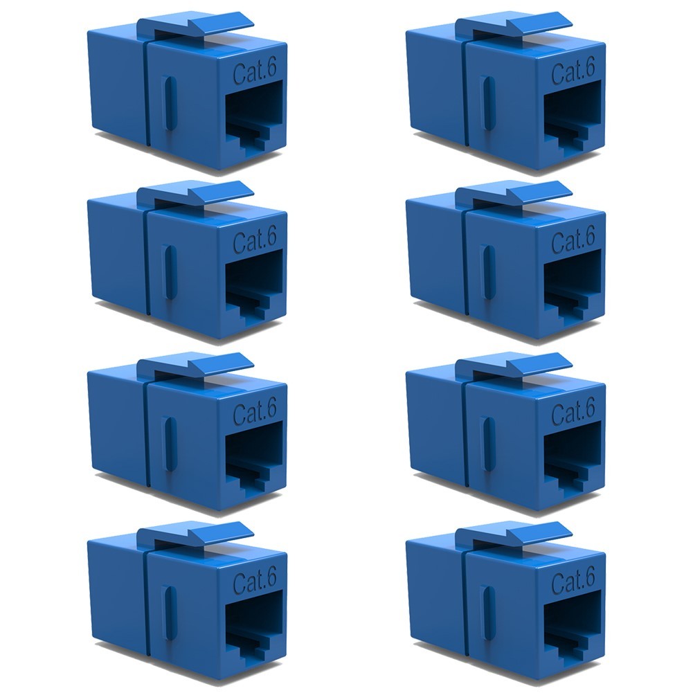 8 Pcs Cat6 RJ45 Ethernet Network Keystone Jack Coupler Cable Joiner Snap In Blue