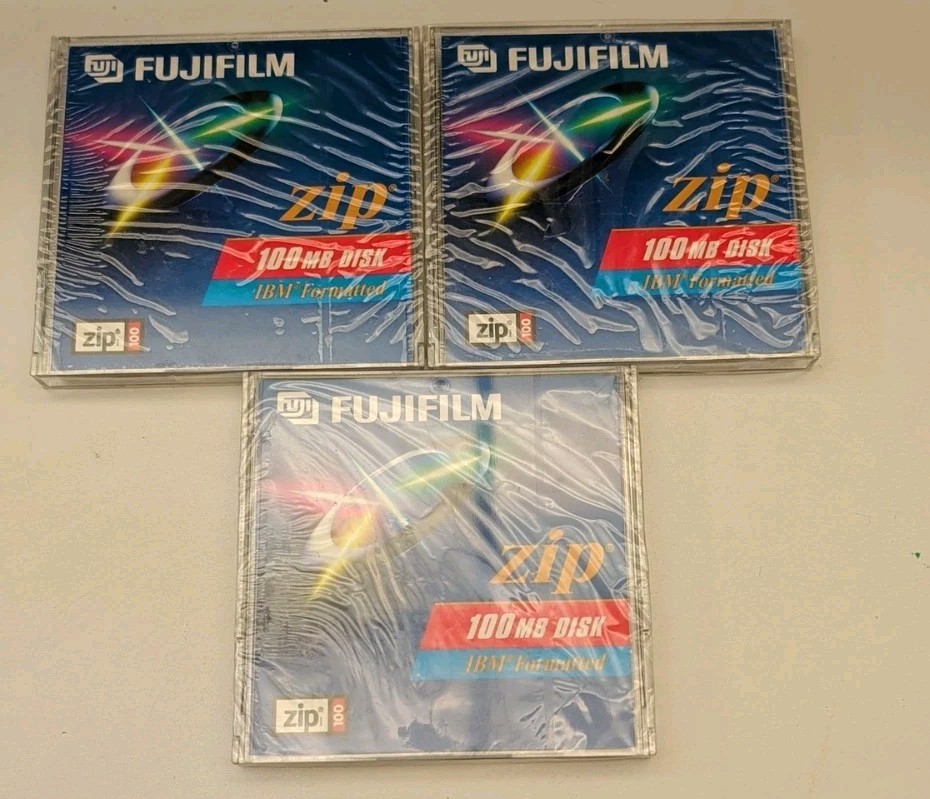 Fujifilm Zip 100MB Disk  IBM Formatted Factory Sealed New Old Stock 3 Pack