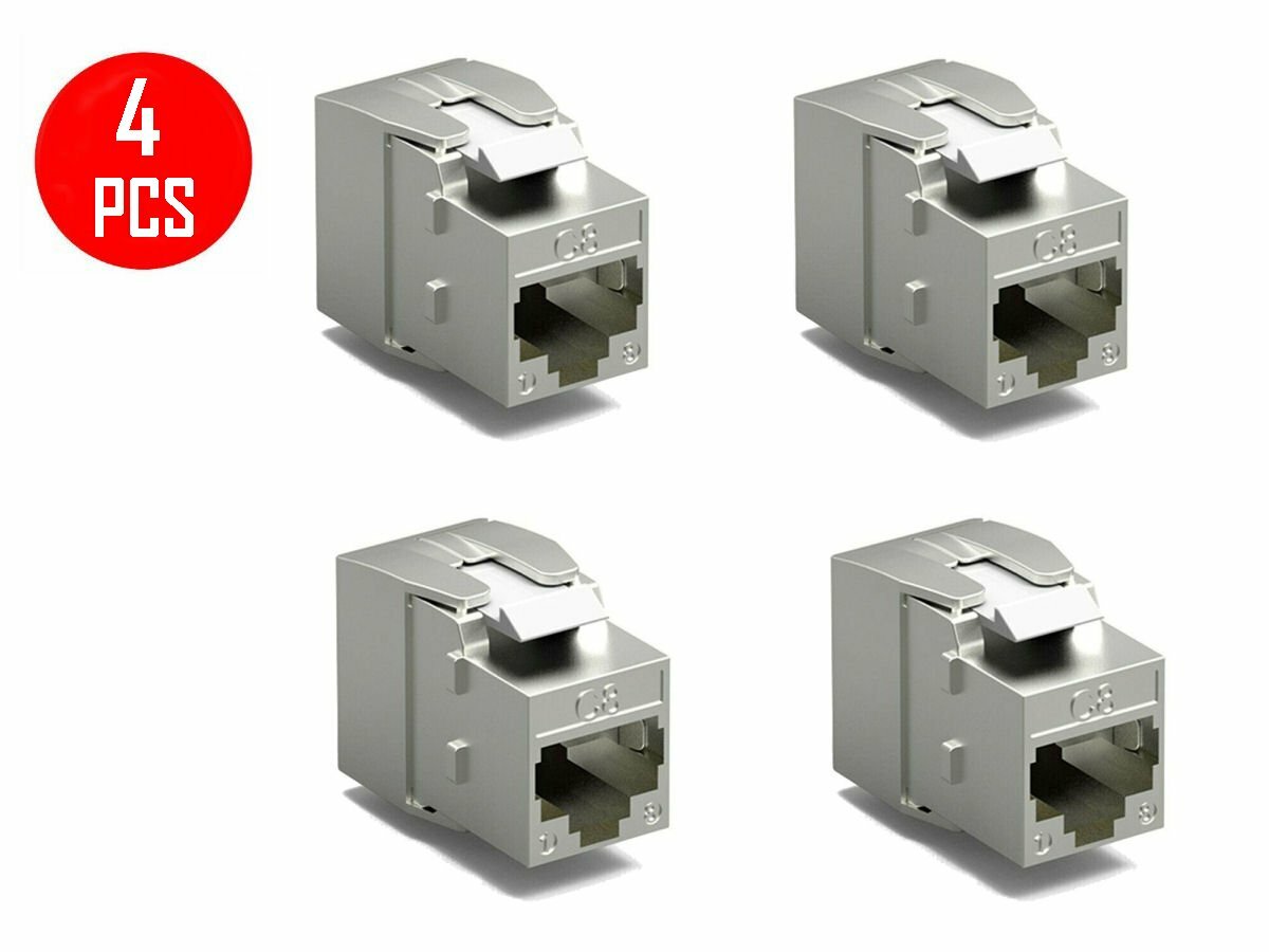 4 x CAT8 RJ45 Network LAN Ethernet Shielded Keystone Jack Tool Free 40Gbps Gold