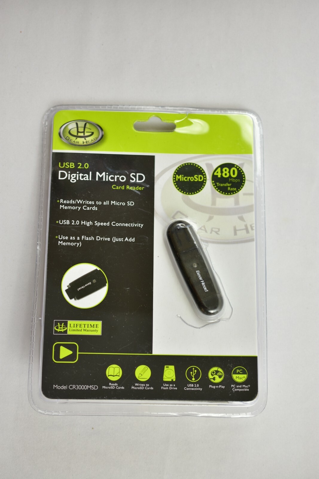 Gear Head USB 2.0 Digital Micro SD Card Reader Model CR3000MSD Black