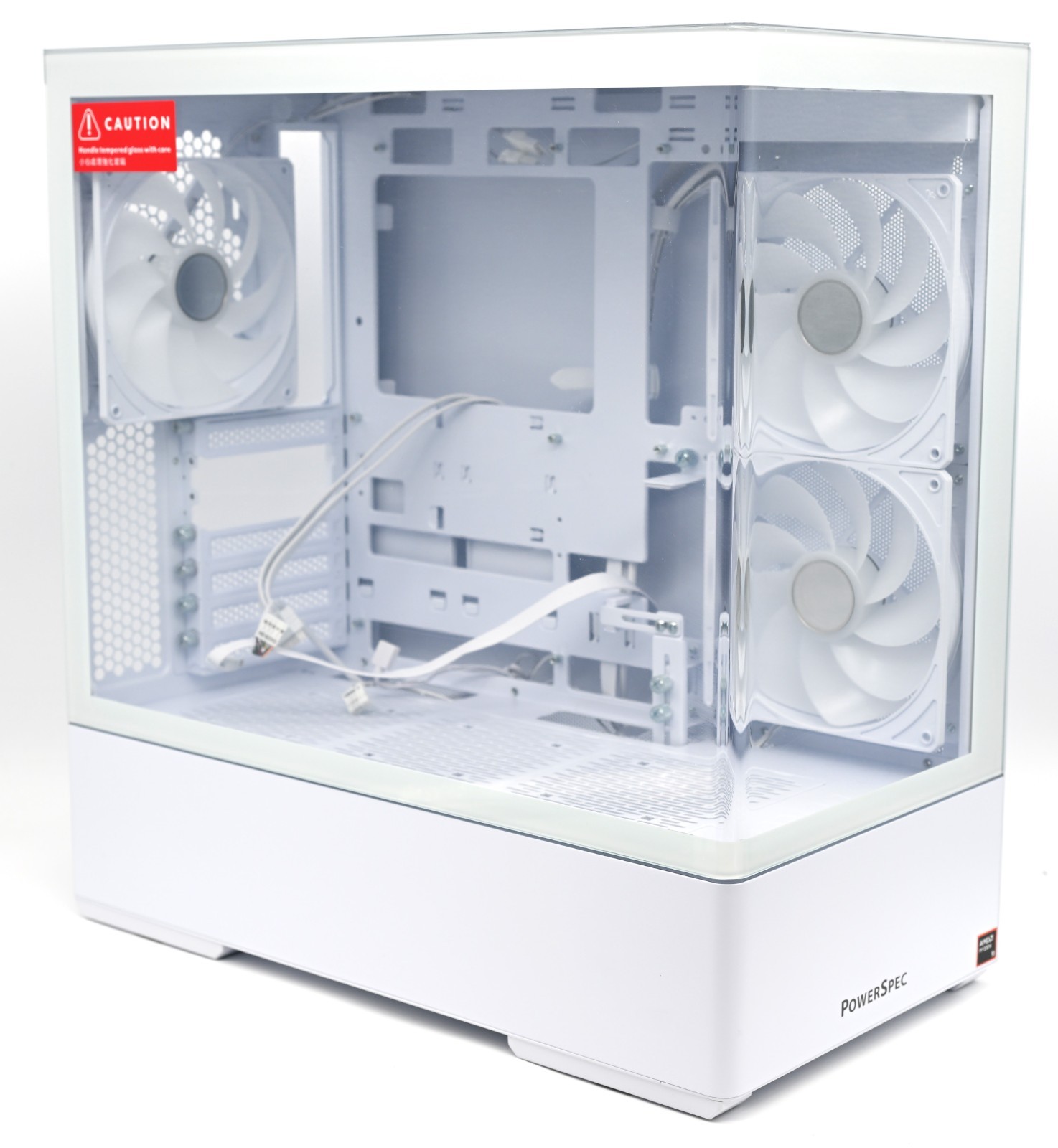 Lian Li CG237 White ATX Mid Tower Tempered Glass PC Case 3x 140mm Fans PowerSpec