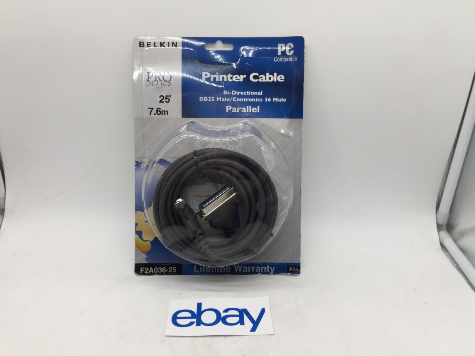 NEW Belkin F2A036-25 Bi-Directional DB25 Printer Parallel Cable FREE S/H