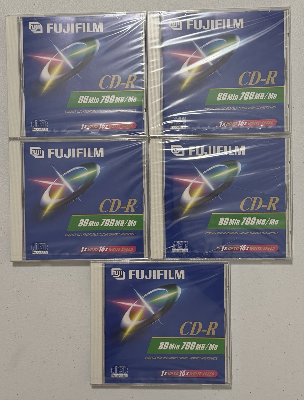 Lot Of 5 Fuji CD-R 80 Min 700MB/Mo Up To 16x Write Speed, NEW SEALED
