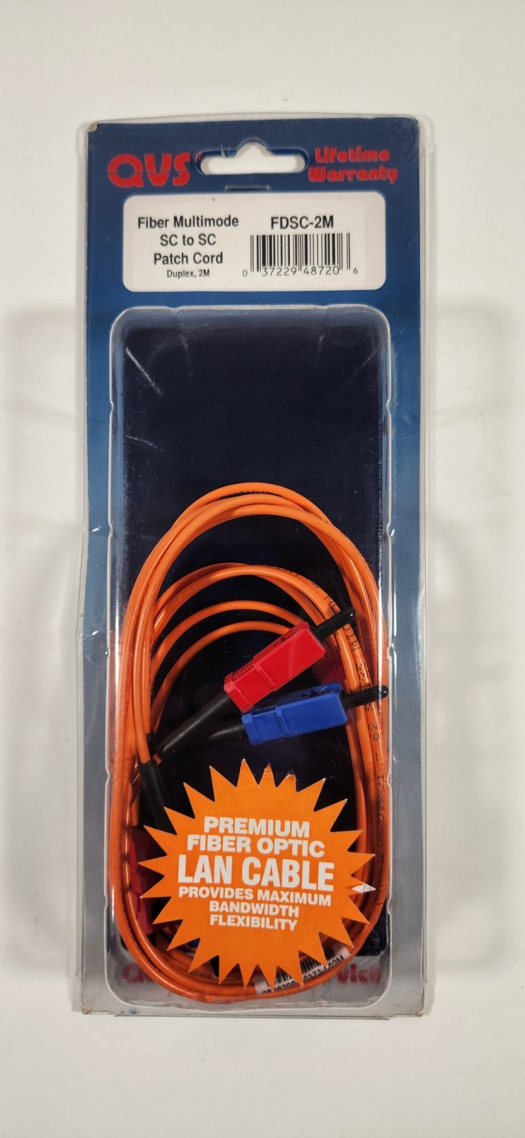 NEW QVS FIBER MULTIMODE SC TO SC PATCH CORD DUPLEX 2M FDSC-2M