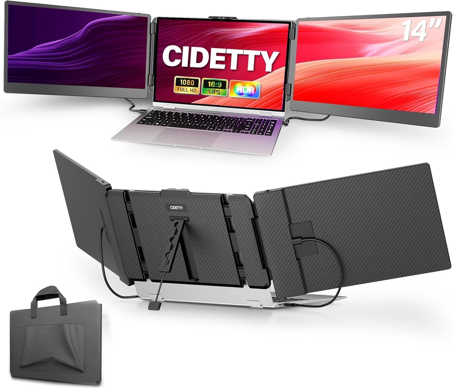 14" Ultra-Thin Laptop Screen Extender FHD 1080P IPS Dual/Triple Monitor Display