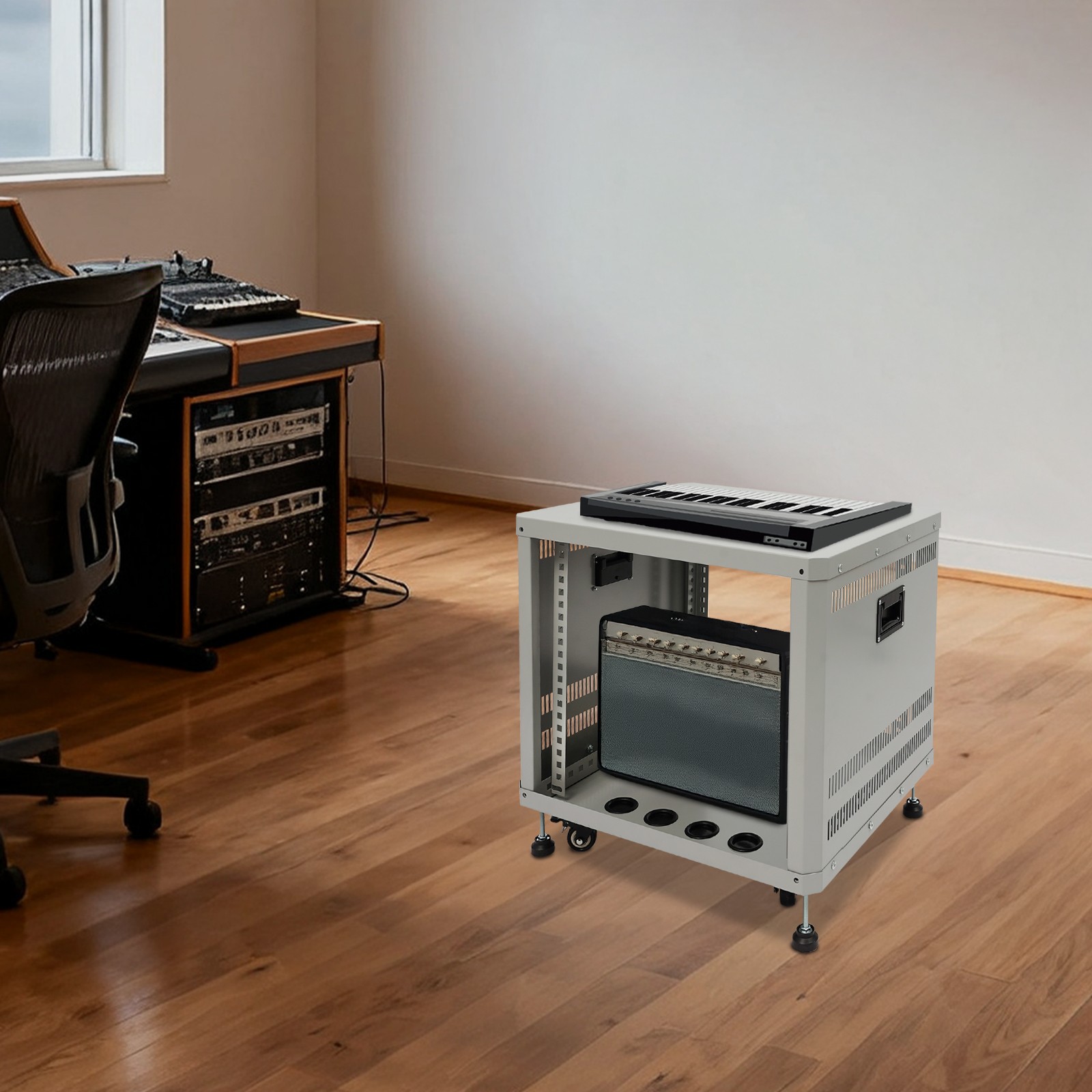 9U Server Rack, Server Rack Cabinet, Rolling Studio Rack Case Grey