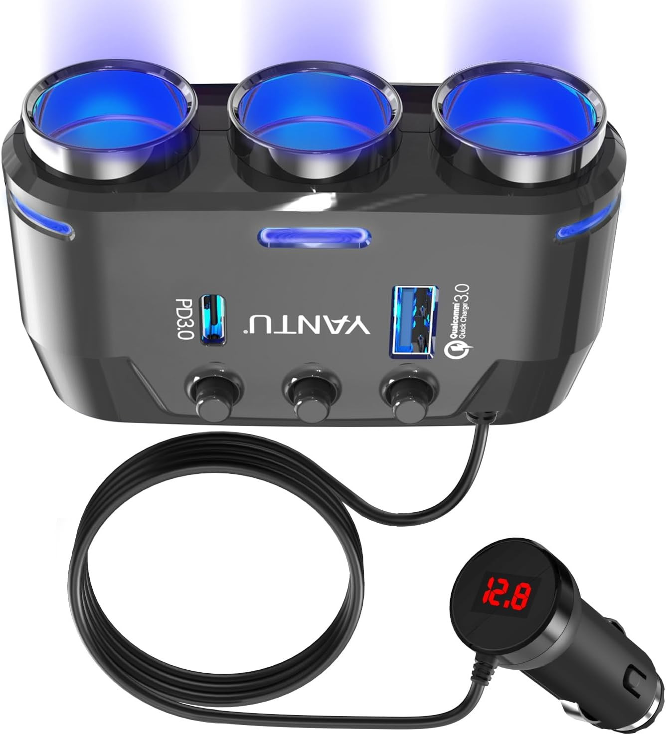 QC3.0&PD Cigarette Lighter Adapter, 3-Socket 140W Car Cigarette Lighter Splitter